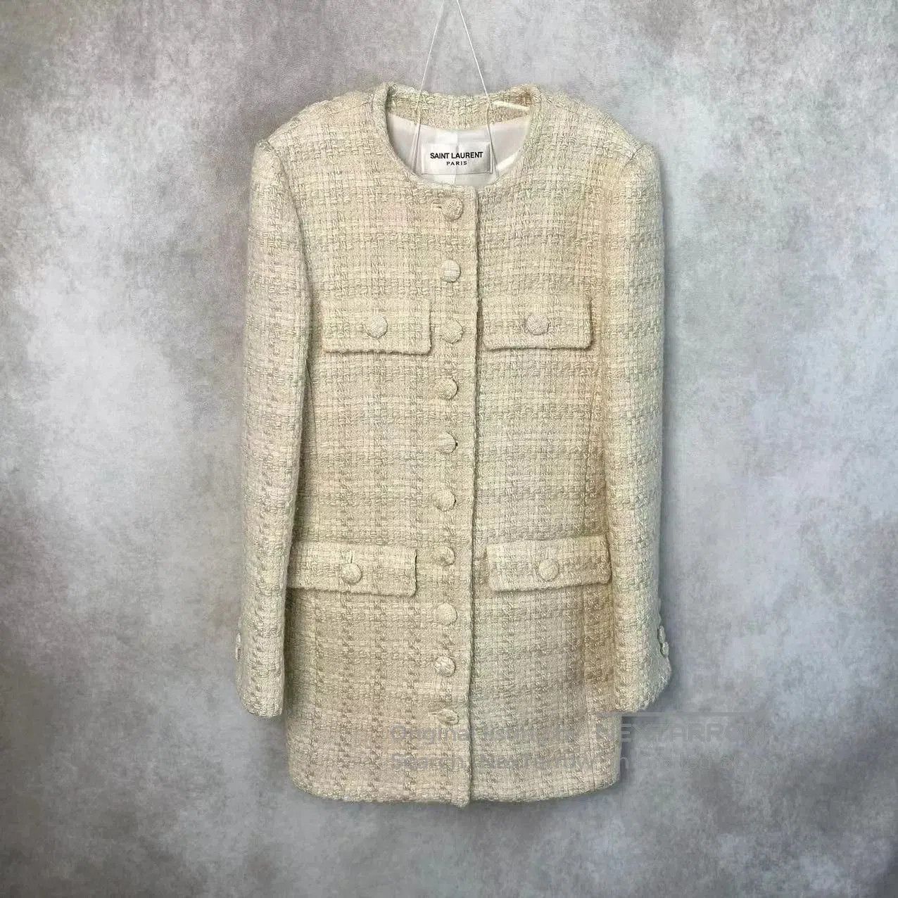Saint Laurent Paris Saint Laurent Beige Tweed Coat. Size S / US 4 / IT 40 - 2 Thumbnail