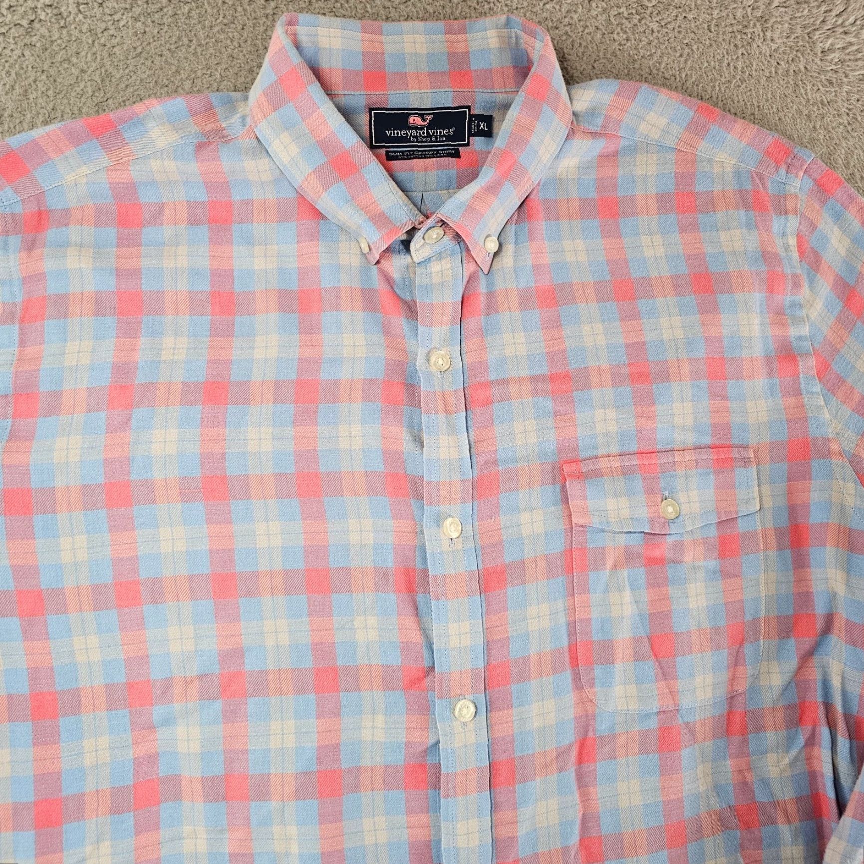 Vineyard Vines Vineyard Vines Shirt Mens XL Plaid Slim Fit Crosby Cotton Linen Blend Long Sleeve Button-Down Collared Pocket Crew Size US XL / EU 56 / 4 - 2 Thumbnail