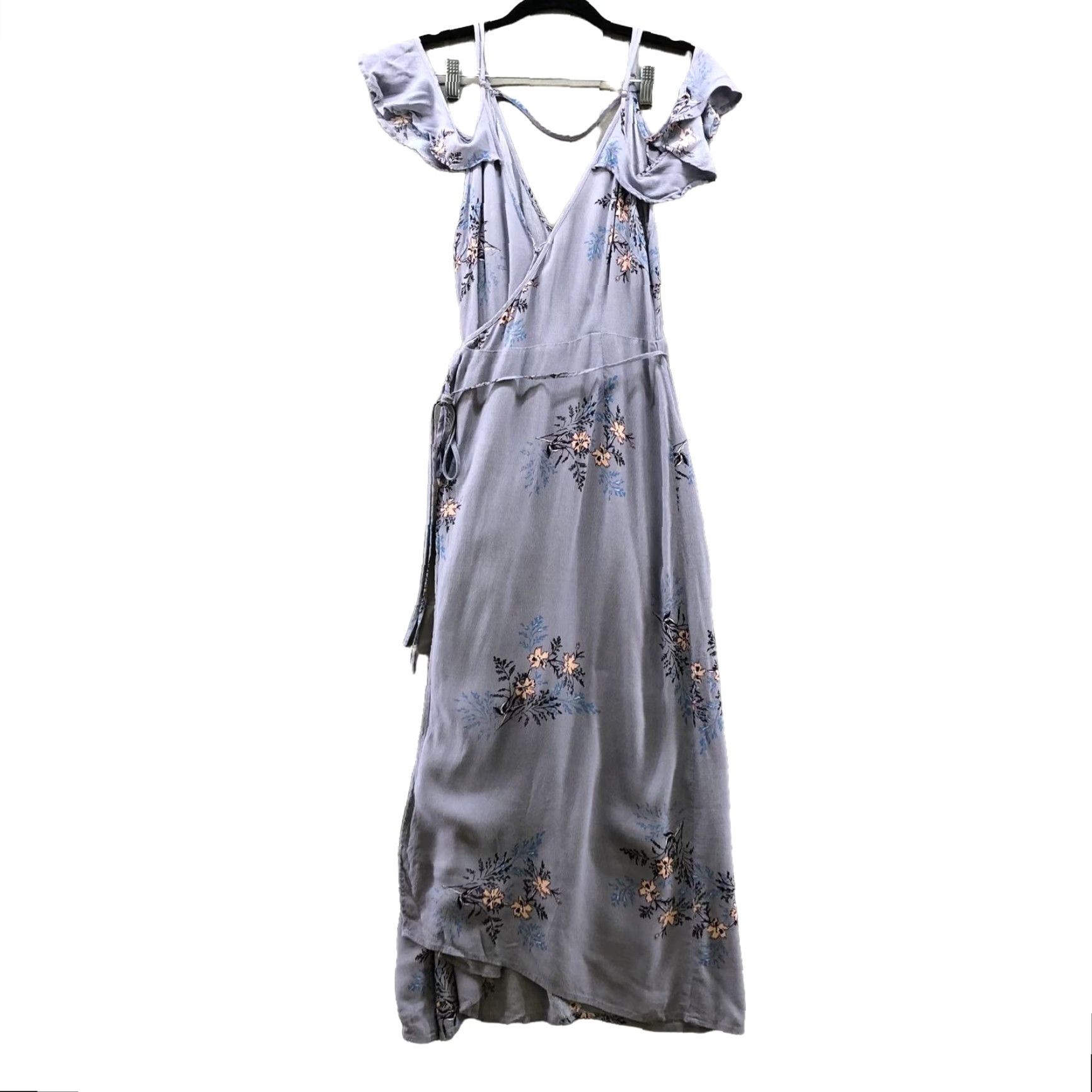 ASTR The Label ASTR The Label Floral Sleeveless V-Neck Midi Wrap Dress Large Blue Womens Size L / US 10 / IT 46 - 2 Thumbnail