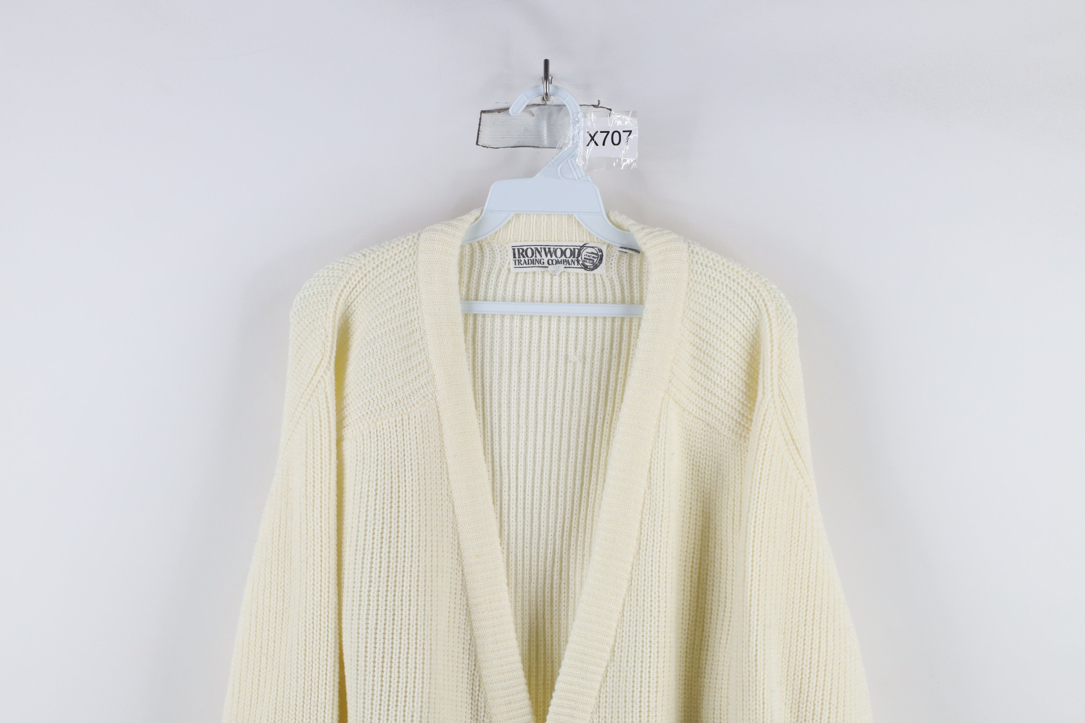 Vintage Vintage 90s Streetwear Ribbed Knit Cardigan Sweater Cream Size US L / EU 52-54 / 3 - 2 Thumbnail