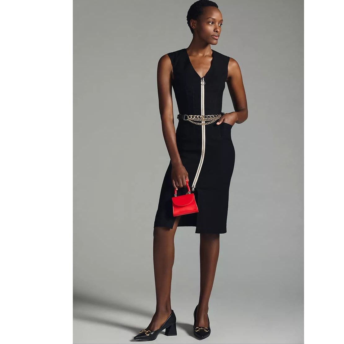 image of New By Anthropologie Zip-Up Pencil Dress Maeve $180 Size 0 in Black, Women's