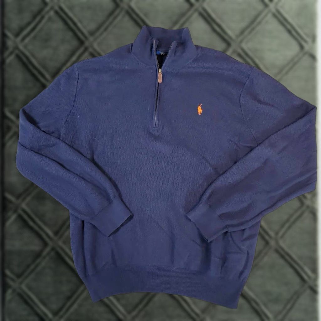 Ralph Lauren Polo Ralph Lauren Pima Sweater Mens 2XL Navy Blue Orange Pony 1/4 Zip XXL Knit Pullover Mock Neck Carded? Size US XXL / EU 58 / 5 - 1 Thumbnail