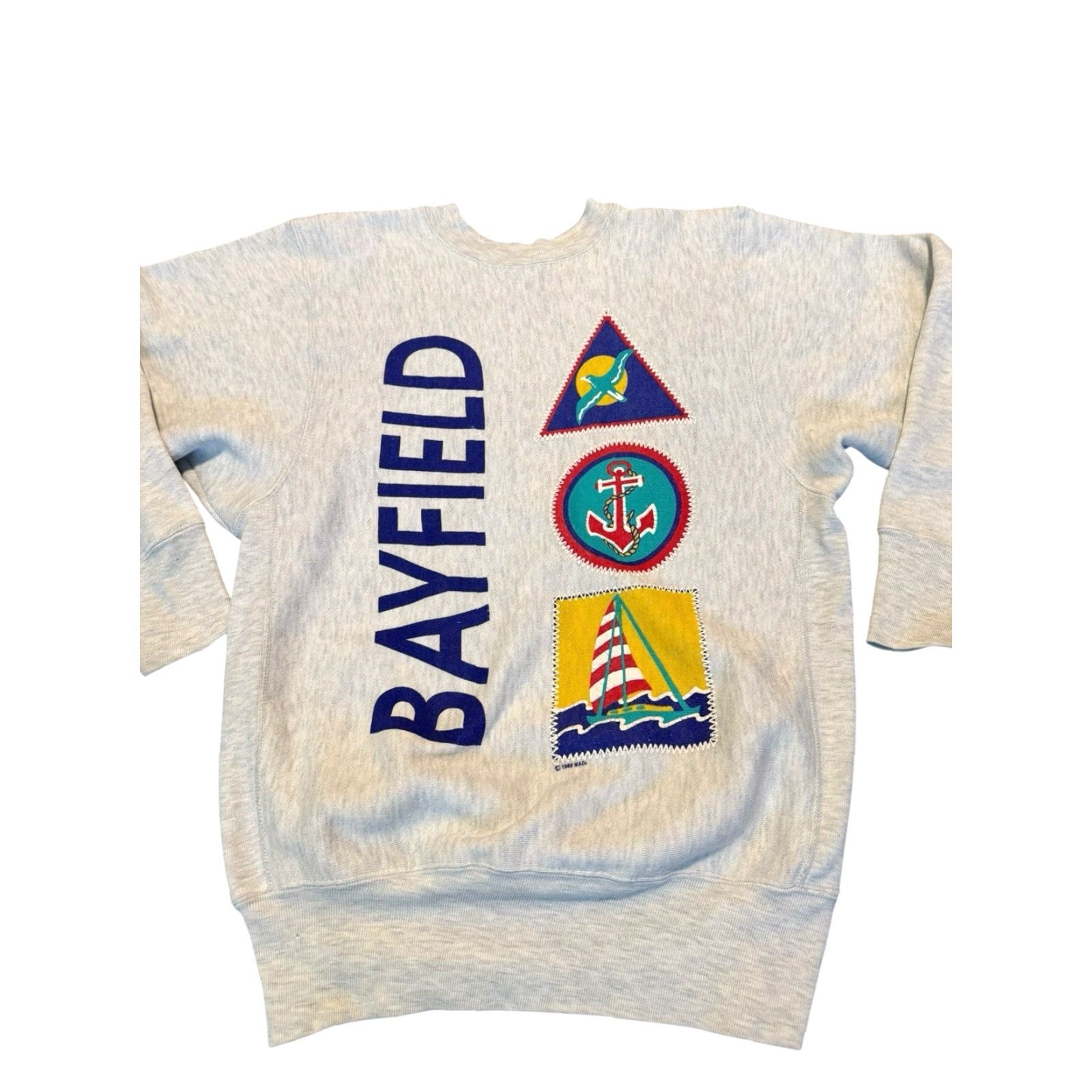 Nautica VINTAGE Miller Gold Sweatshirt USA Made Men M Nautical 1989 Bayfield Wisconsin Navy Gray Logo Graphic Print Pullover Crew Neck Long Sleeve Knit Cotton Size US M / EU 48-50 / 2 - 2 Thumbnail
