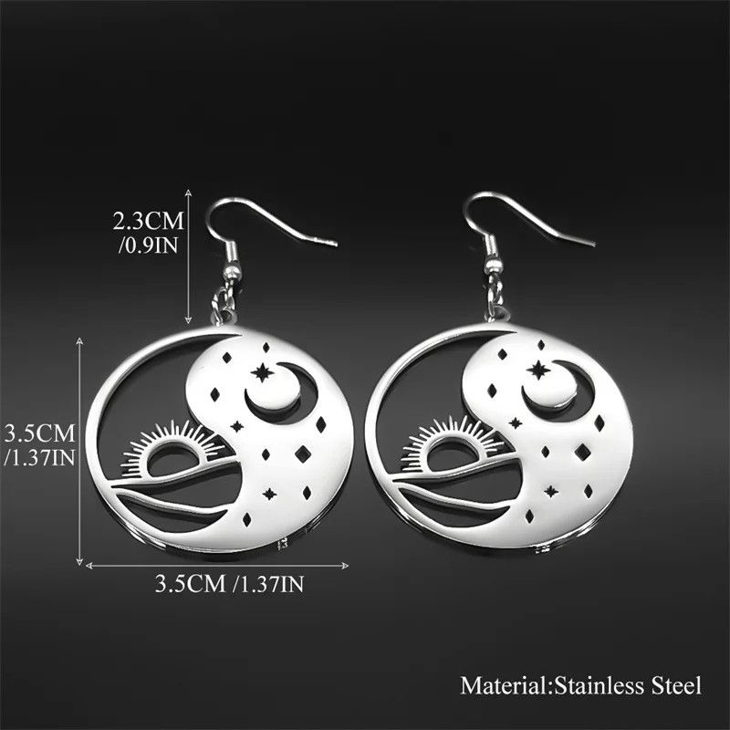 Jewelry Yin Yang Tai Chi Bagua Sun Moon Drop Earrings Jewelry Gift Size ONE SIZE - 6 Thumbnail