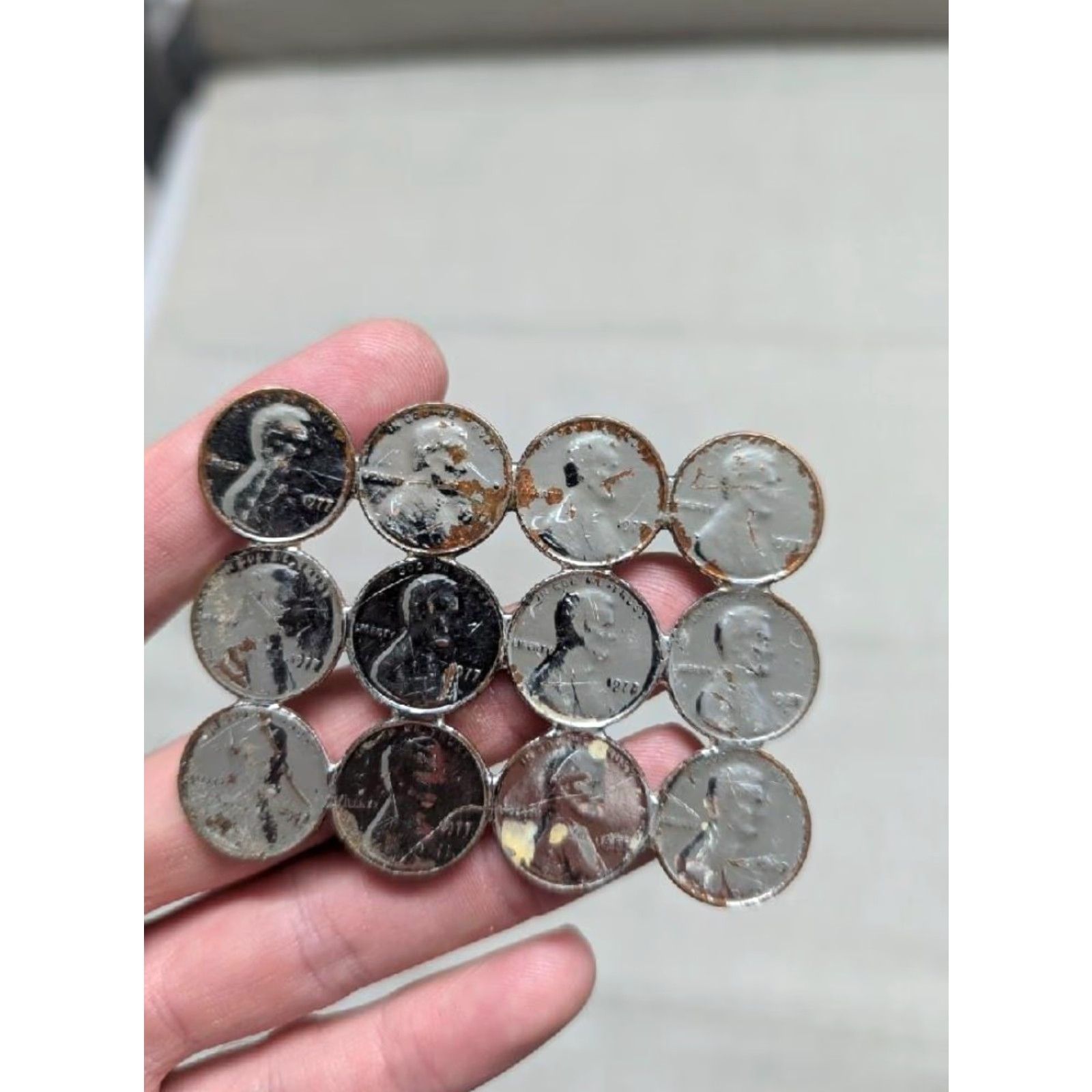 Vintage VINTAGE penny belt buckle LINCOLN 12 penny chrome western USA Men Belt Buckle Chrome Copper Metal 1.75" Fits 1.75" belt max America 1970s 1977 Mens Size ONE SIZE - 2 Thumbnail