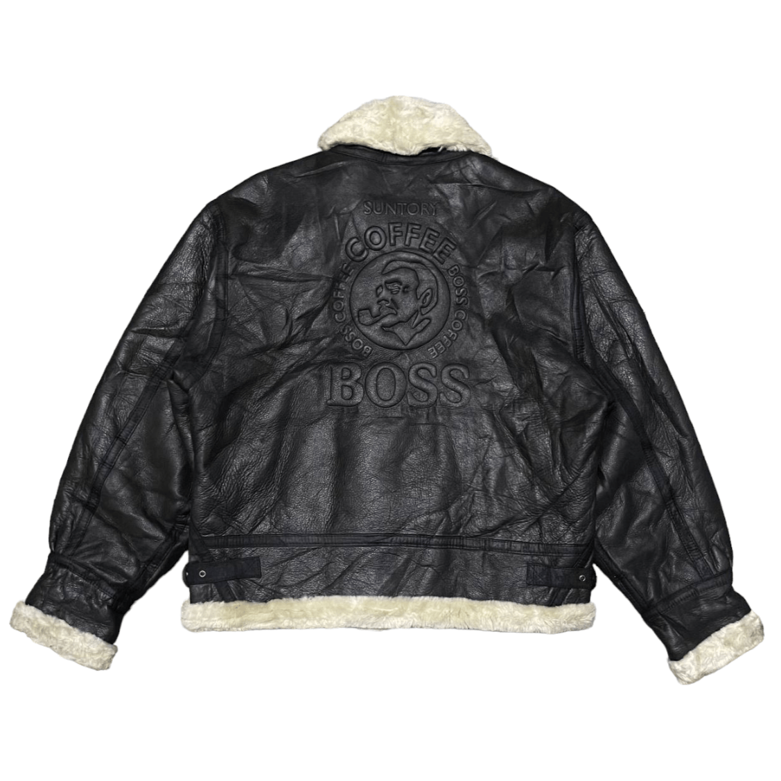 image of Archival Clothing x B 3 VTG 00's Suntory Boss Coffee Leather Jacket Special Edition in Black (Size 