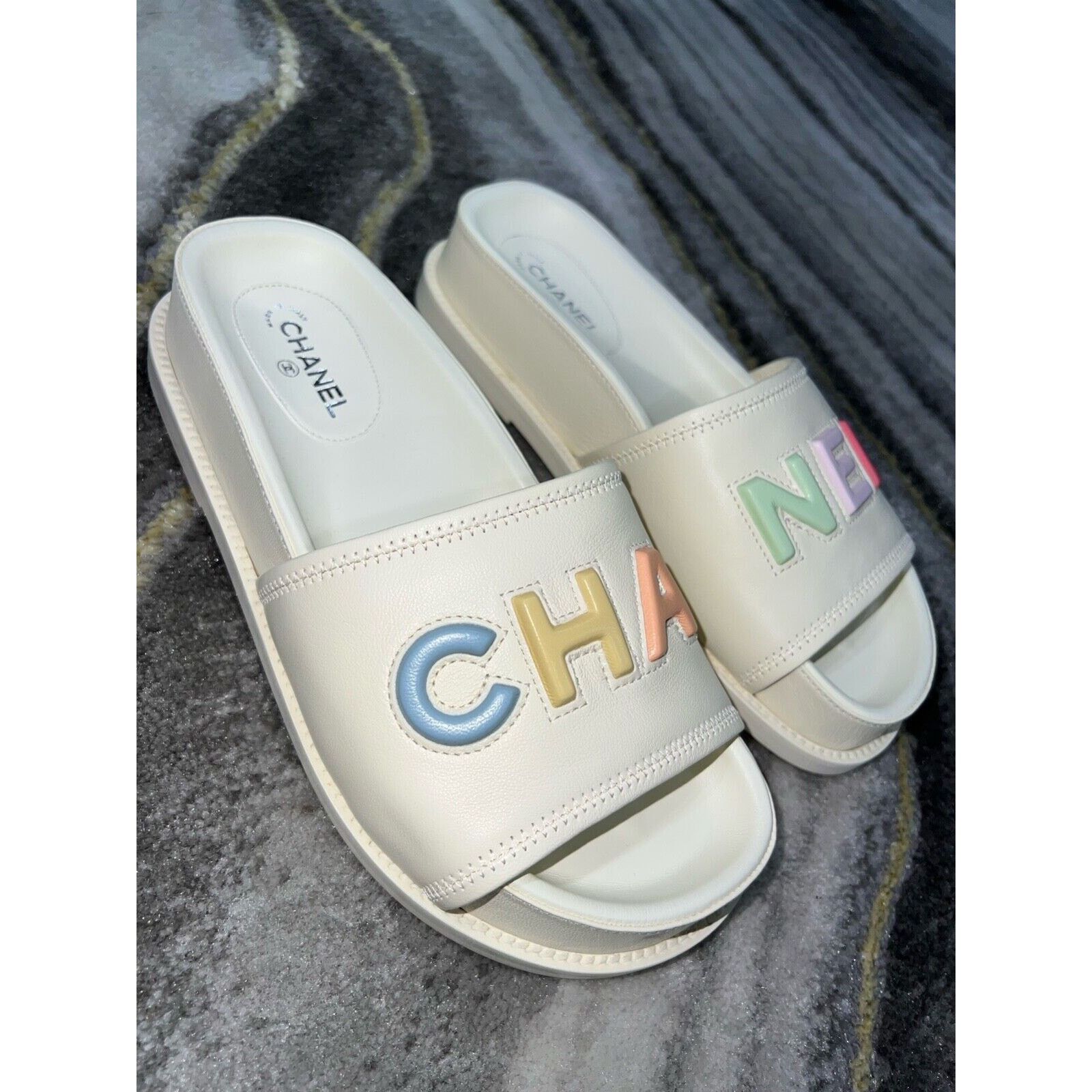 Chanel Chanel 22S Ivory Lambskin Multicolor CHA NEL Letter Size US 9 / IT 39 - 8 Thumbnail
