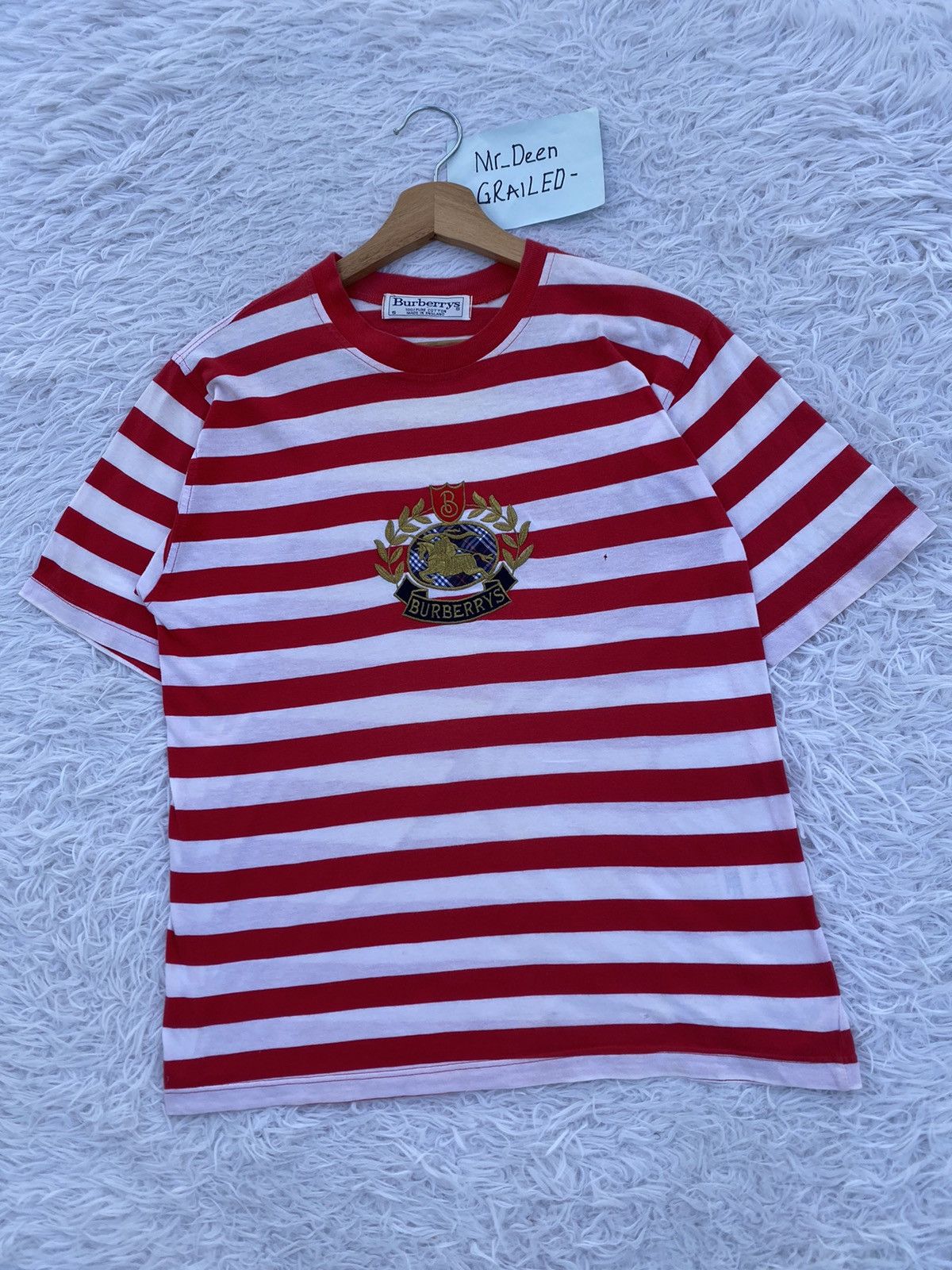 Burberry Rare Vintage Burberry Spellout Biglogo Stripes Tshirt Size US M / EU 48-50 / 2 - 3 Thumbnail