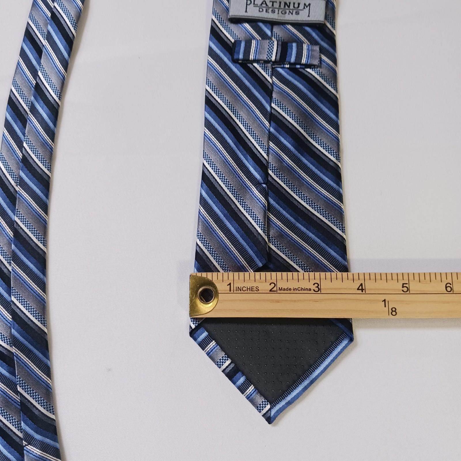 Other Platinum Designs Men Tie Blue/Gray Striped 100% Silk Classic Size ONE SIZE - 3 Thumbnail