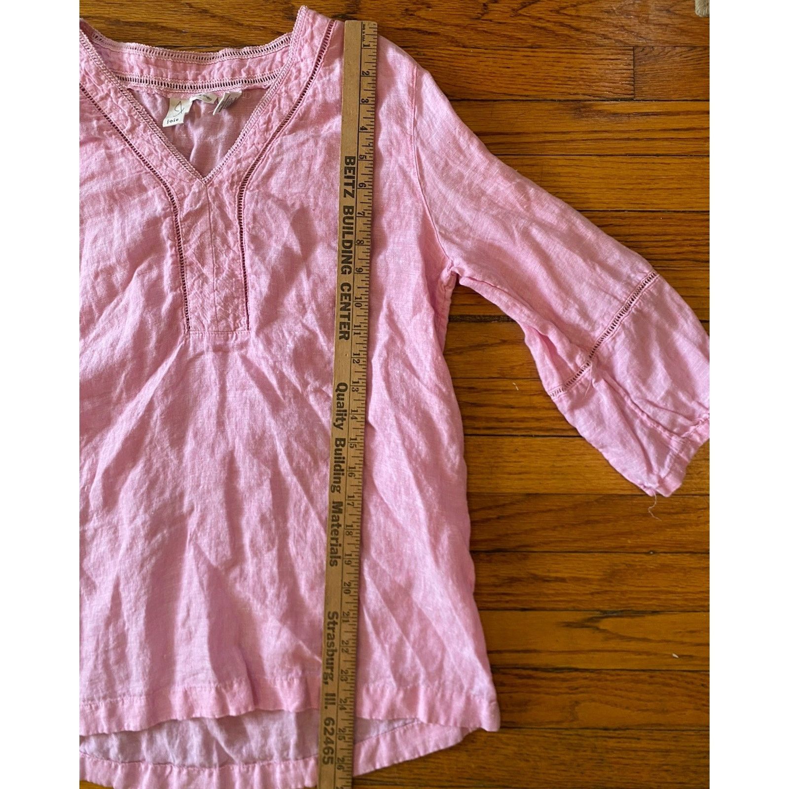 Joie Joie Top Women's Medium Shirt Pink 100% Linen Blouse V Neck Size M / US 6-8 / IT 42-44 - 5 Thumbnail