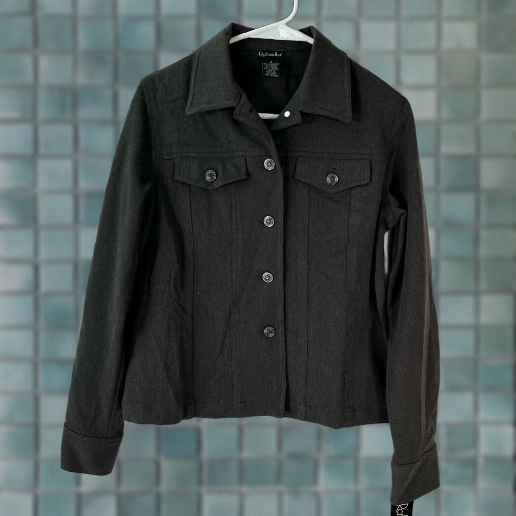 Vintage Rafaella Womens Charcoal Gray Jacket 2 Way Textured Stretch Long Sleeve Size 6 - Classic Casual Jacket Womens Size M / US 6-8 / IT 42-44 - 1 Thumbnail