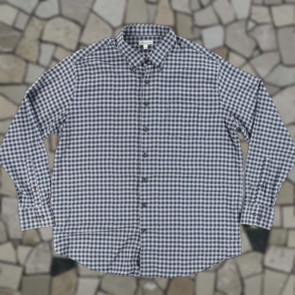Peter Millar Peter Millar Betts Performance Flannel Check Button Down Shirt Navy Men's 2XL Size US XXL / EU 58 / 5 - 1 Thumbnail