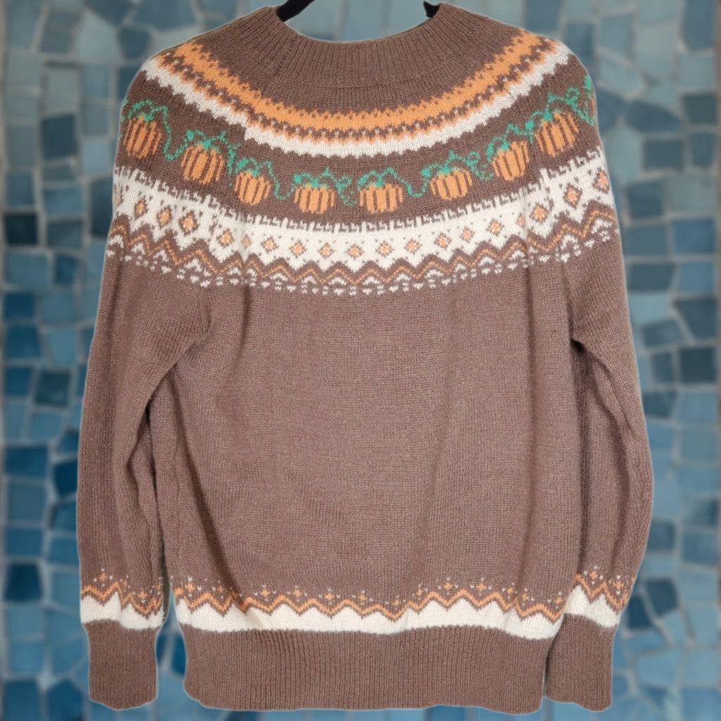 Vintage Cozy Pumpkin Sweater Brown Acrylic Women's L Fair Isle Pullover Crew Neck Halloween Autumn Size L / US 10 / IT 46 - 1 Thumbnail