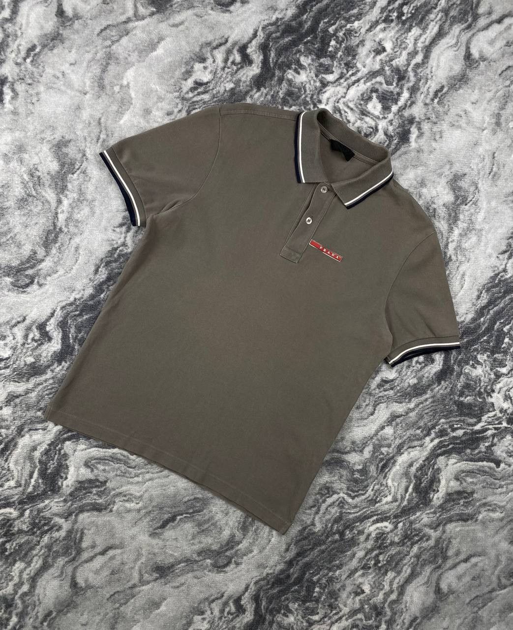 Prada Prada Linea Rossa Gray Red Tab Long Sleeve Polo Shirt | Grailed