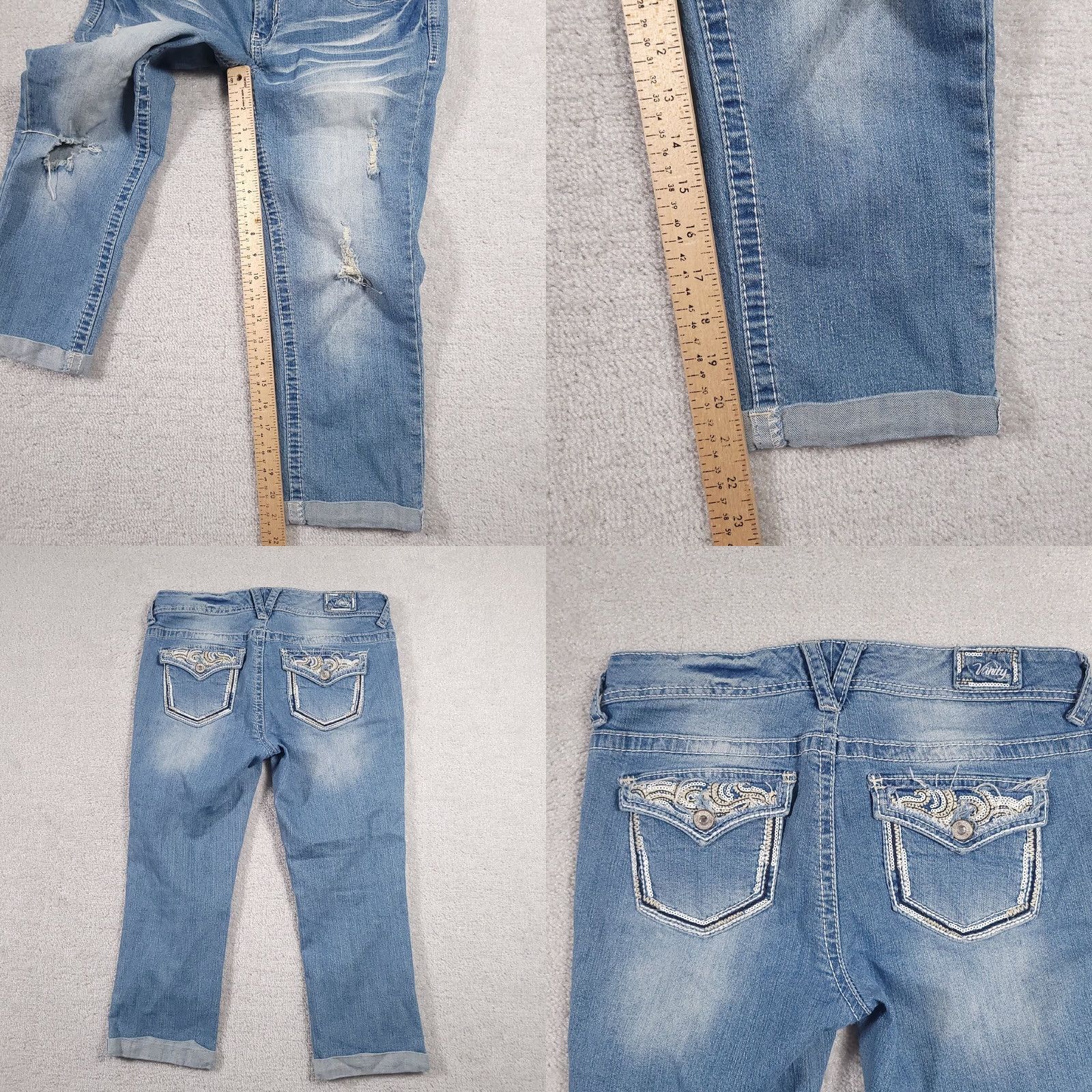 Vintage Vanity Capri Jeans Women's 29 33X21.5 Double Button Premium Collection Cuffed Jeans Capris 5-Pocket Denim Blue Slim Adult Womens Size 29" - 8 Thumbnail