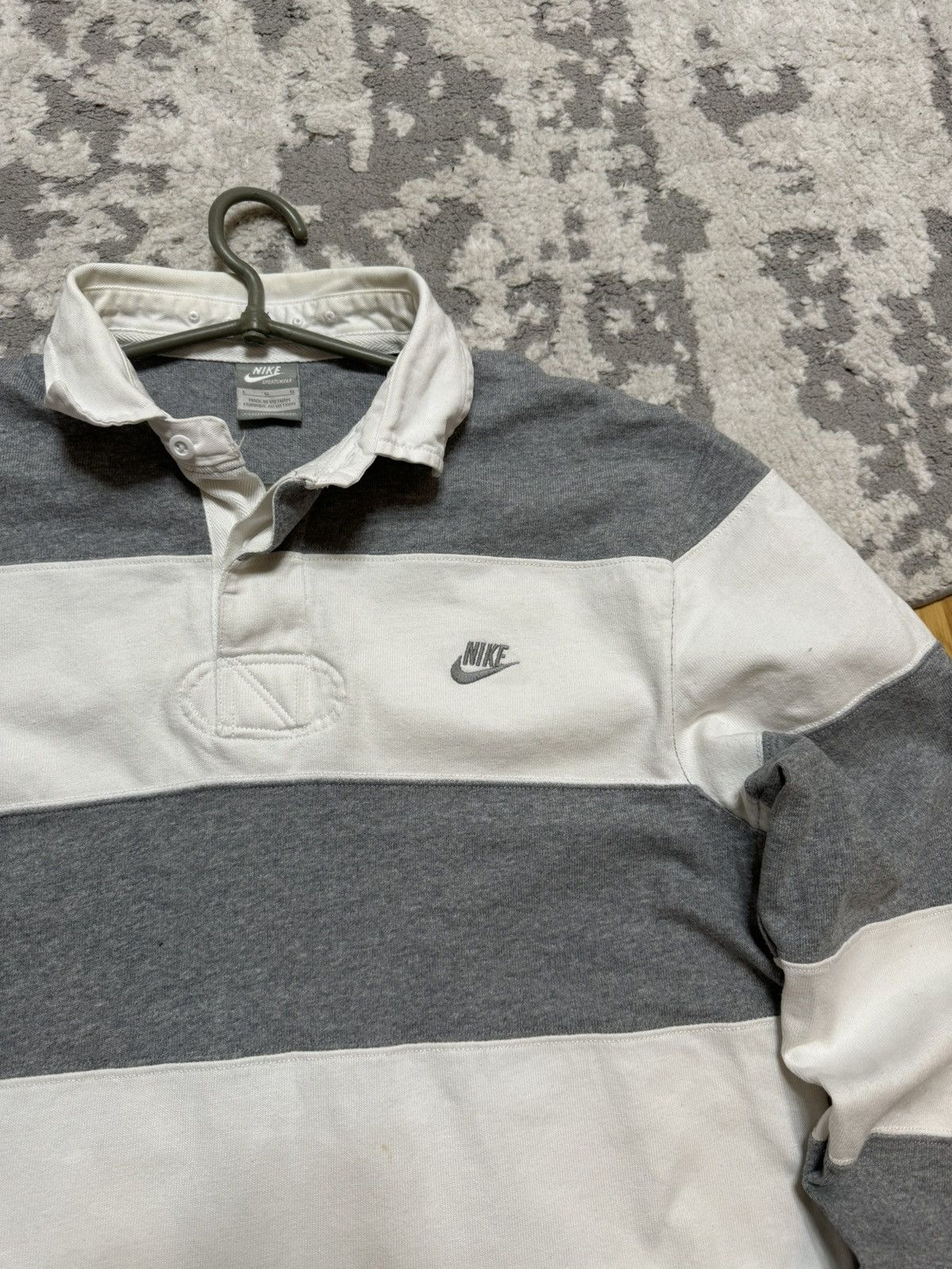 Nike × Vintage Vintage Nike Striped Rugby Shirt Jersey Logo y2k Longsleeve Size US L / EU 52-54 / 3 - 7 Thumbnail