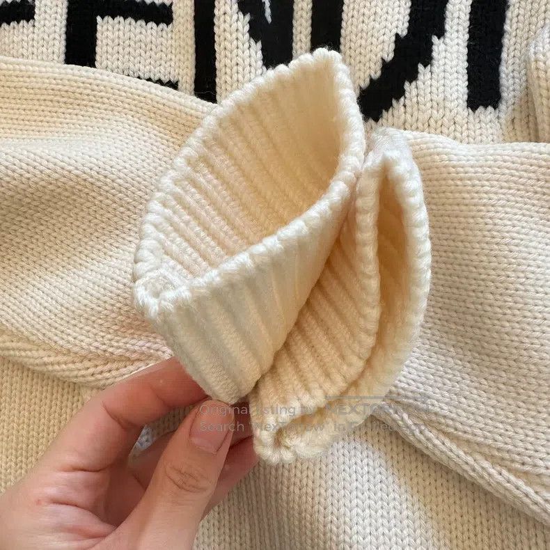 Fendi Patterned Logo Lettering Knit Wool Sweater