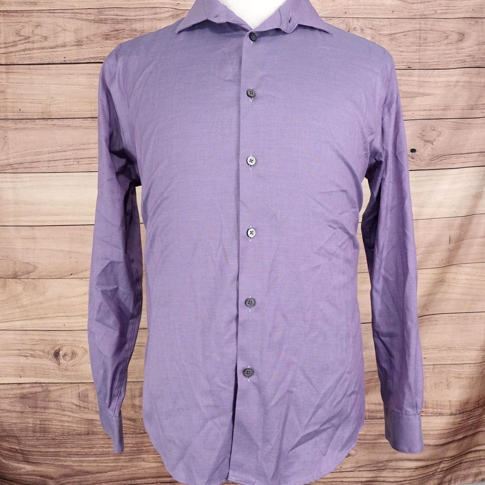 Vintage Awearness Kenneth Cole Dress Shirt Mens 16.5 34/35 Slim Fit Purple Non-Iron Size 46R - 3 Thumbnail