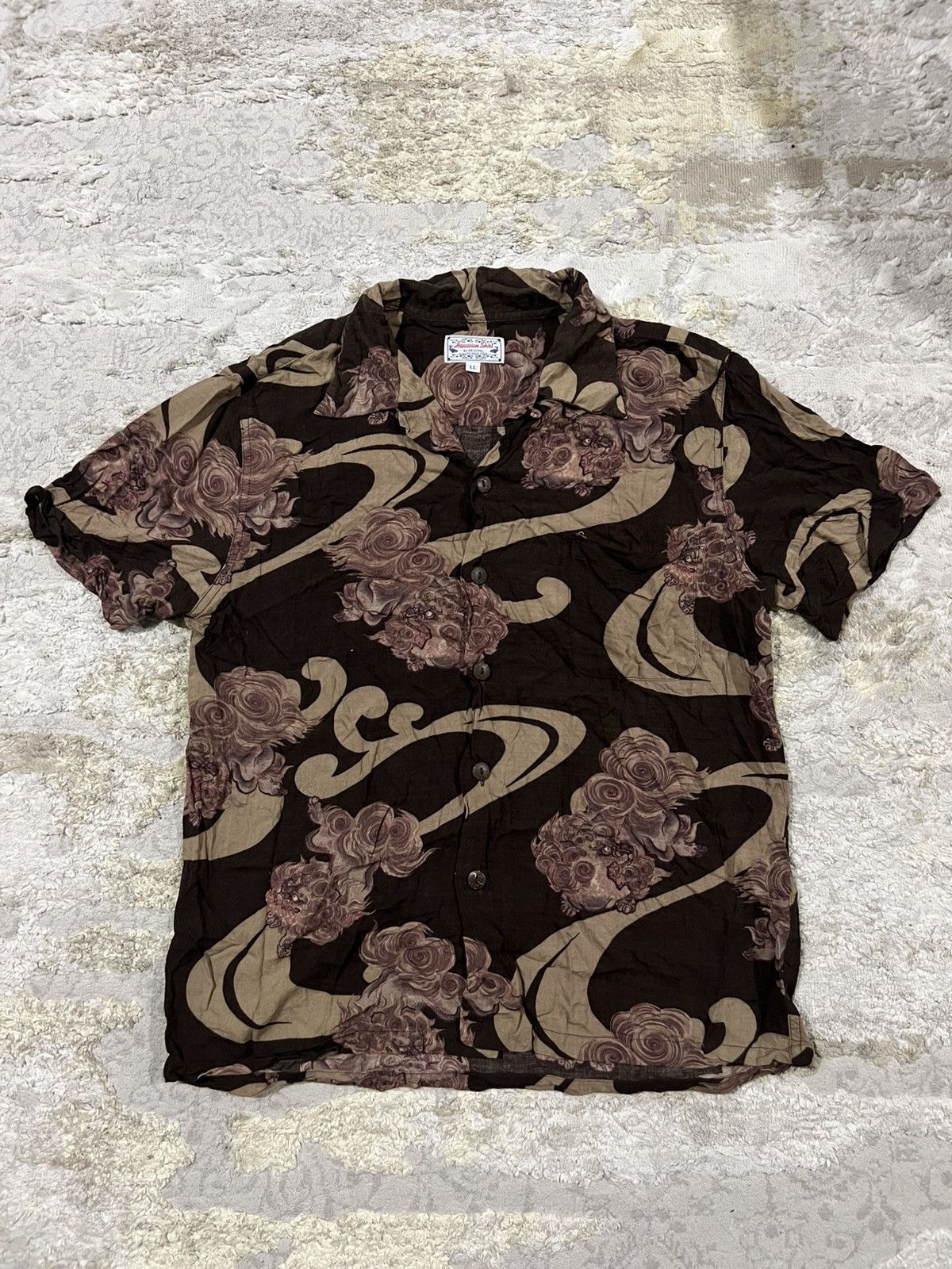 Sun Surf Vintage "Karajishi" Japanese Lion Rayon Hawaiian Shirt Size US L / EU 52-54 / 3 - 2 Thumbnail