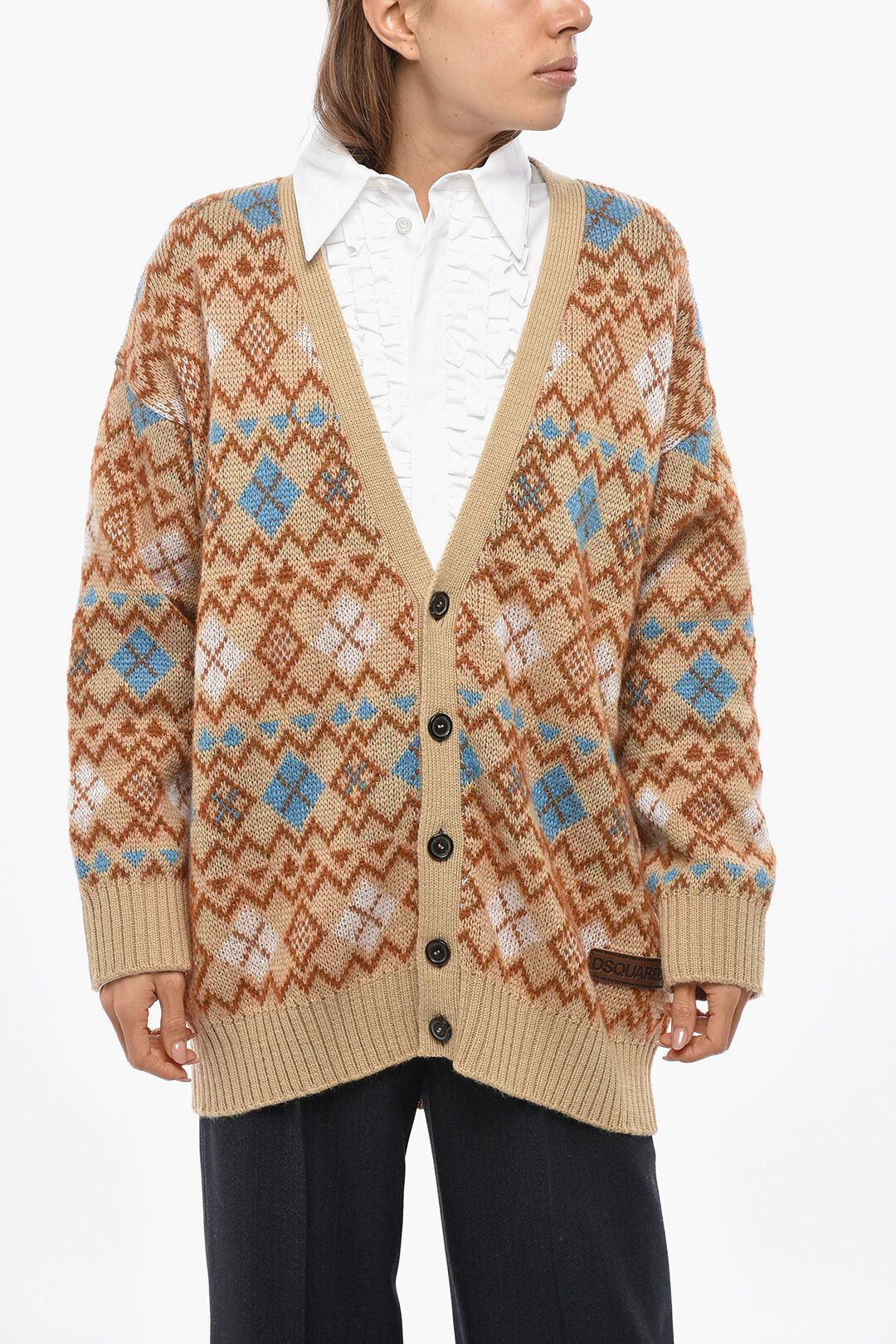 Dsquared2 Maxi Cardigan with Argyle Pattern and Heart-Shaped Cut-Out Detail Size M / US 6-8 / IT 42-44 - 1 Thumbnail