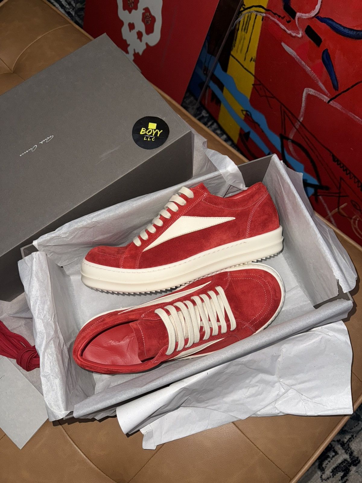 Rick Owens Rick owens red suede cardinal vintage low top sneakers Size US 7 / EU 40 - 1 Thumbnail