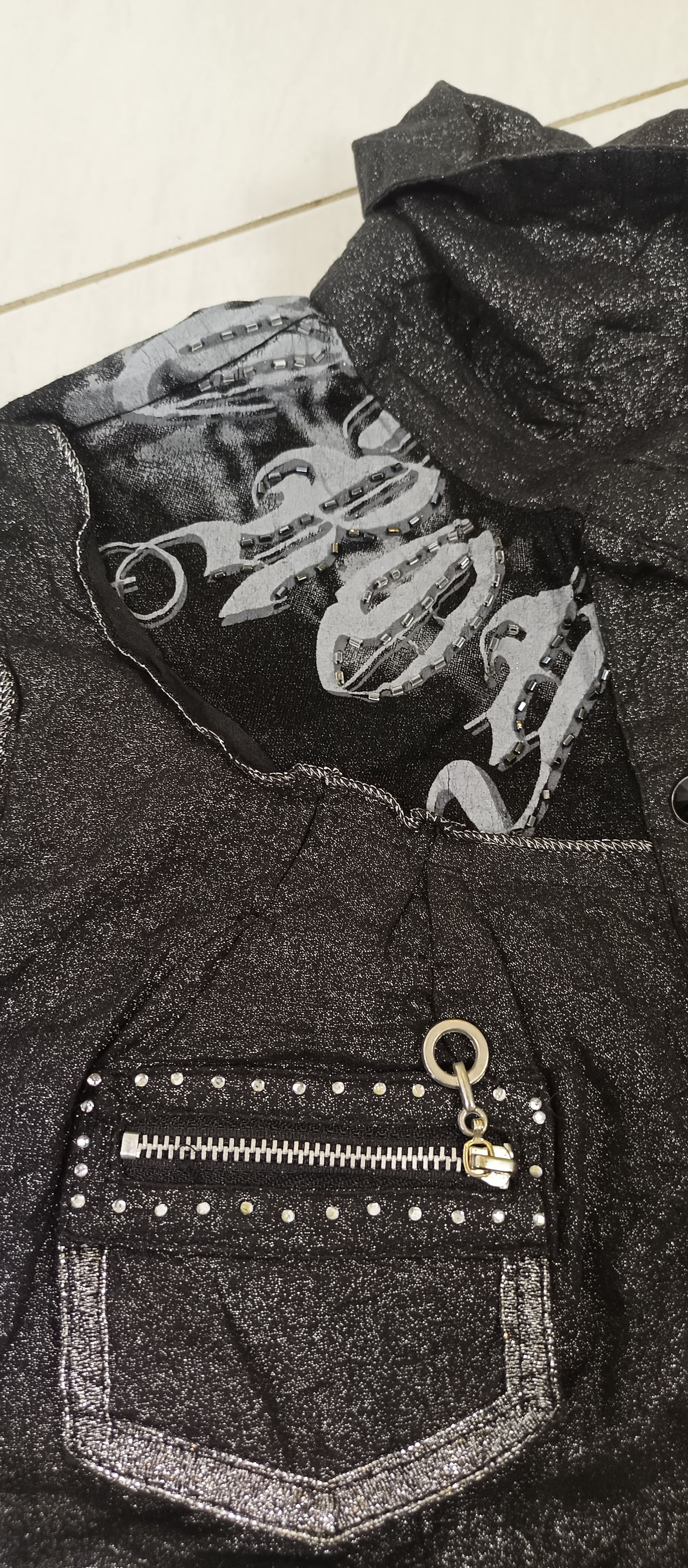 Japanese Brand Women's Black Poem Shimmer Blouses Short Sleeve Size US M / EU 48-50 / 2 - 11 Thumbnail
