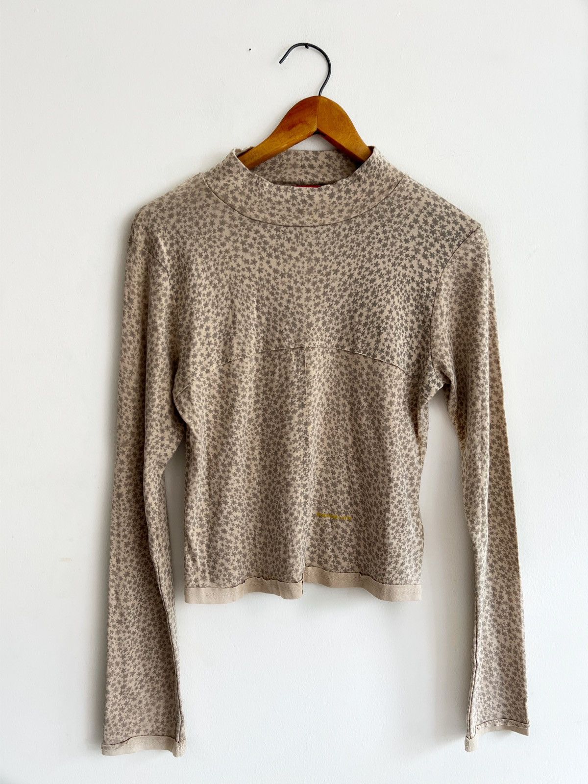 image of Eckhaus Latta White Stars Lapped Baby Turtleneck in Beige, Women's (Size Large)