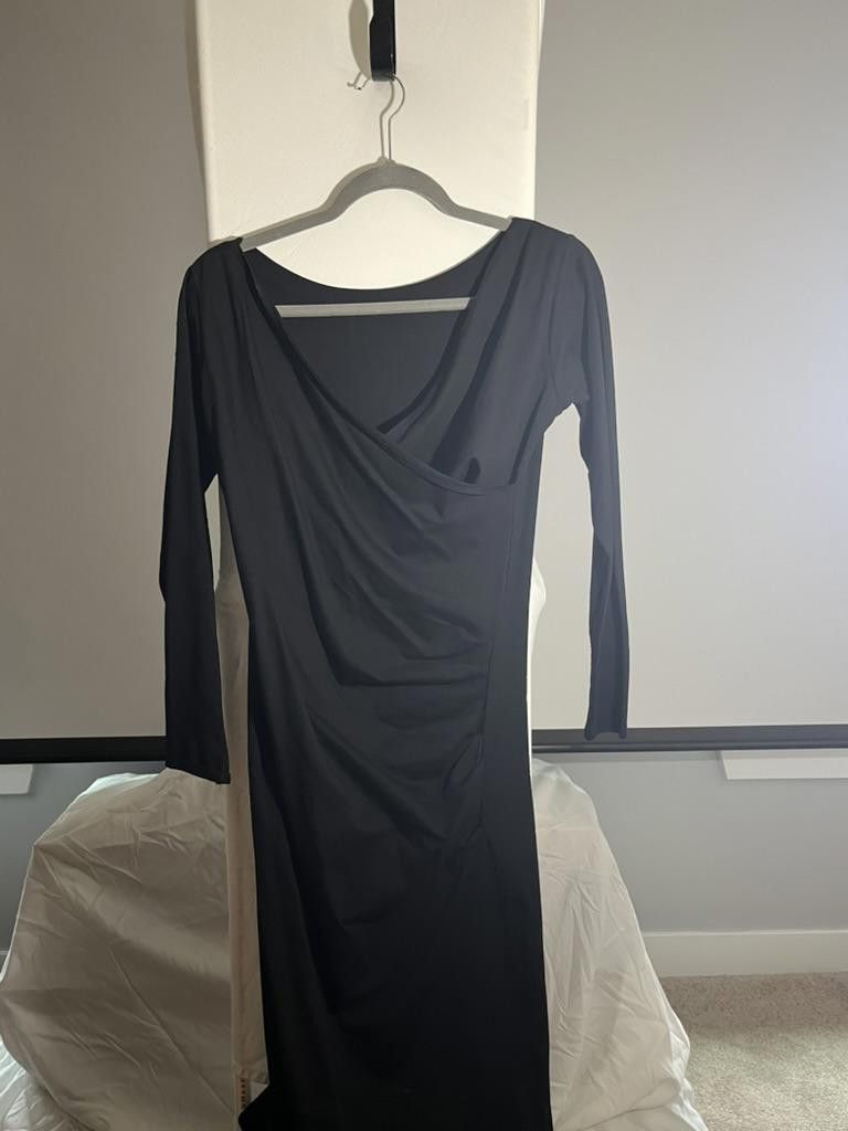 Designer Elegant Long Sleeve Black Dress - Organic Cotton Blend Size L / US 10 / IT 46 - 1 Thumbnail