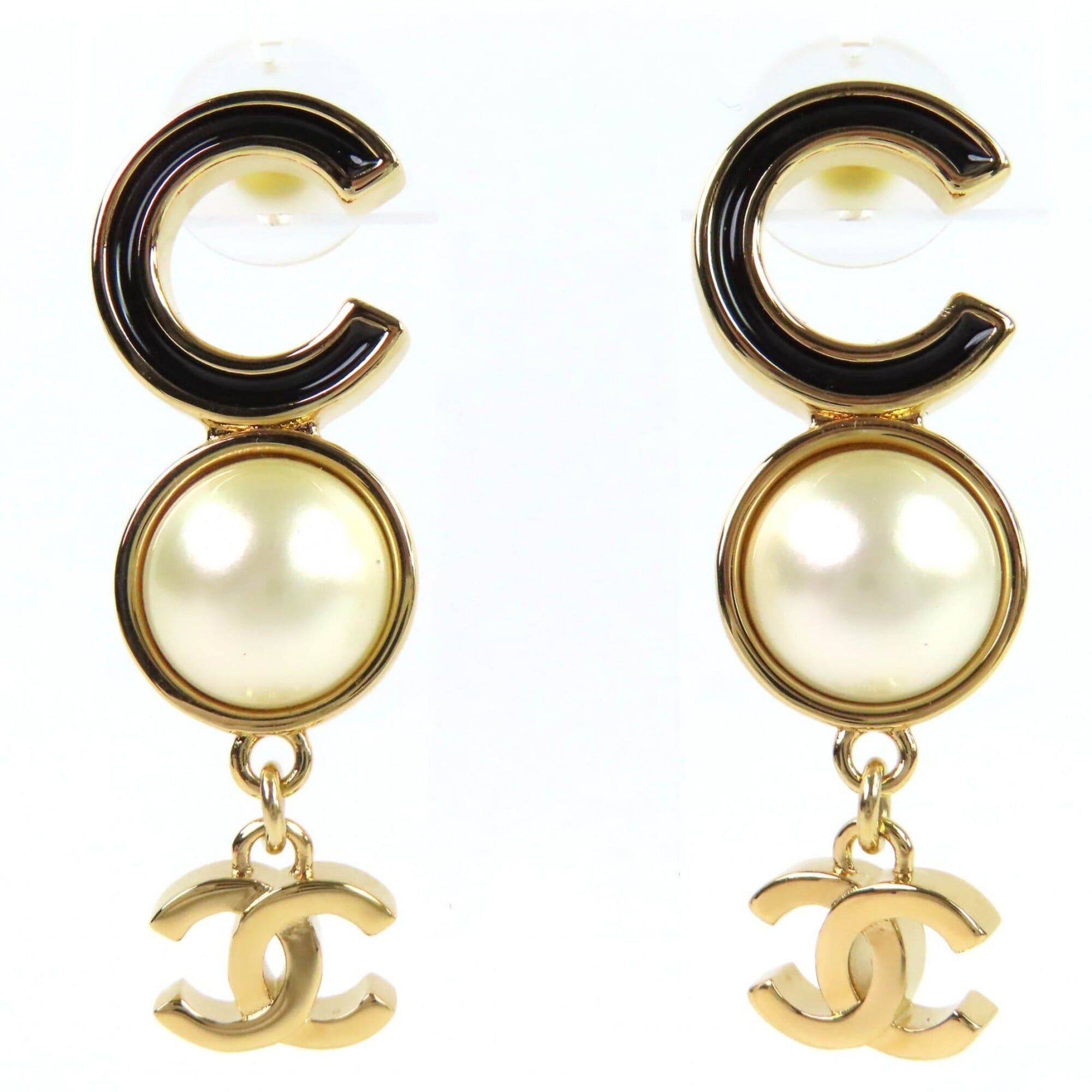 Chanel CHANEL ABE234 Coco Mark COCO Logo Faux Pearl Earrings (Pair) Gold Black Made in Italy Women's Size ONE SIZE - 1 Thumbnail