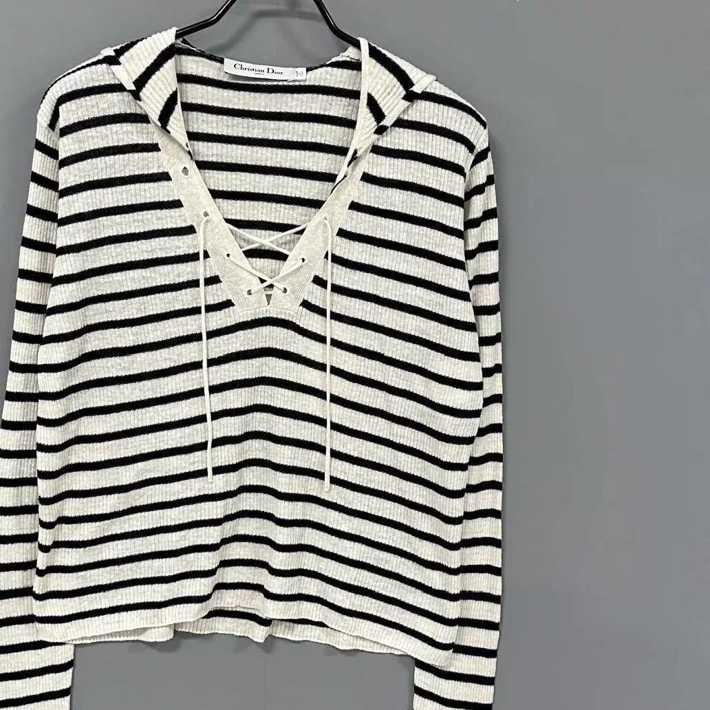 Dior Dior linen blend navy collar logo knit top size 38 Size S / US 4 / IT 40 - 2 Thumbnail