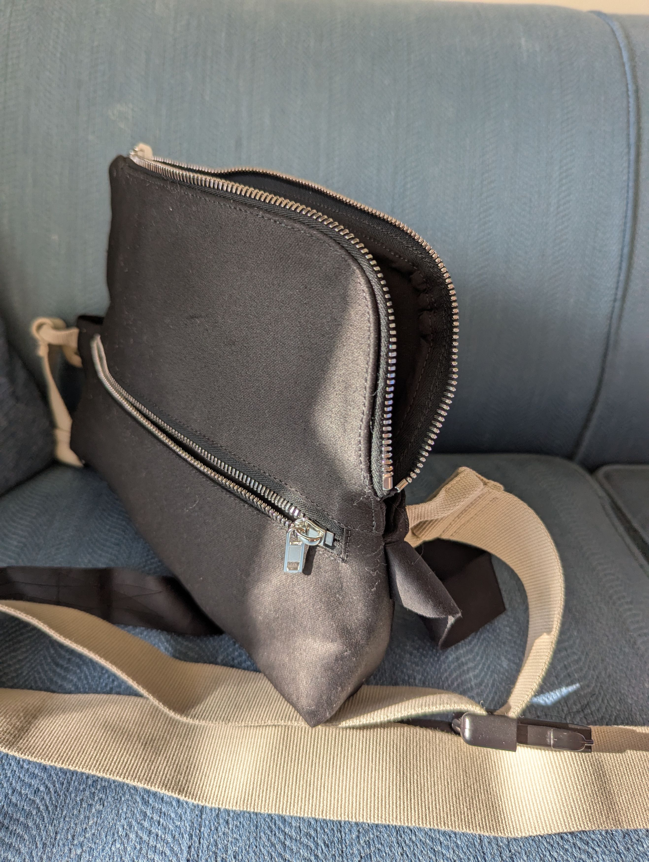 NWT Black Cotton Satin Waist Bag/Belt bag w Beige Strap
