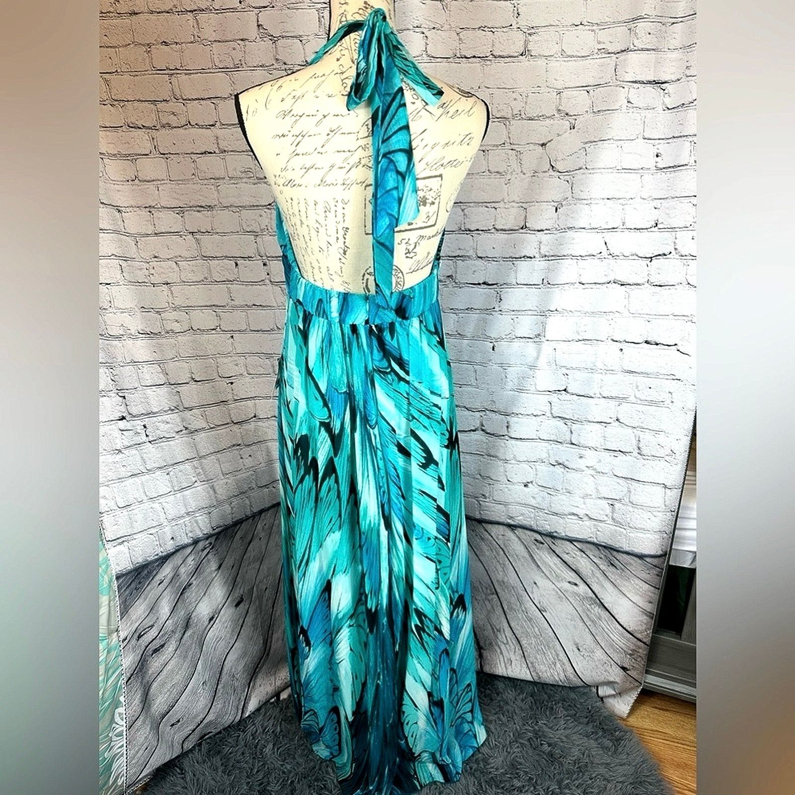 Bisou Bisou Halter Top Teal Blue Waterfall Gown - Size 14 -  threedaughtersproperties.com