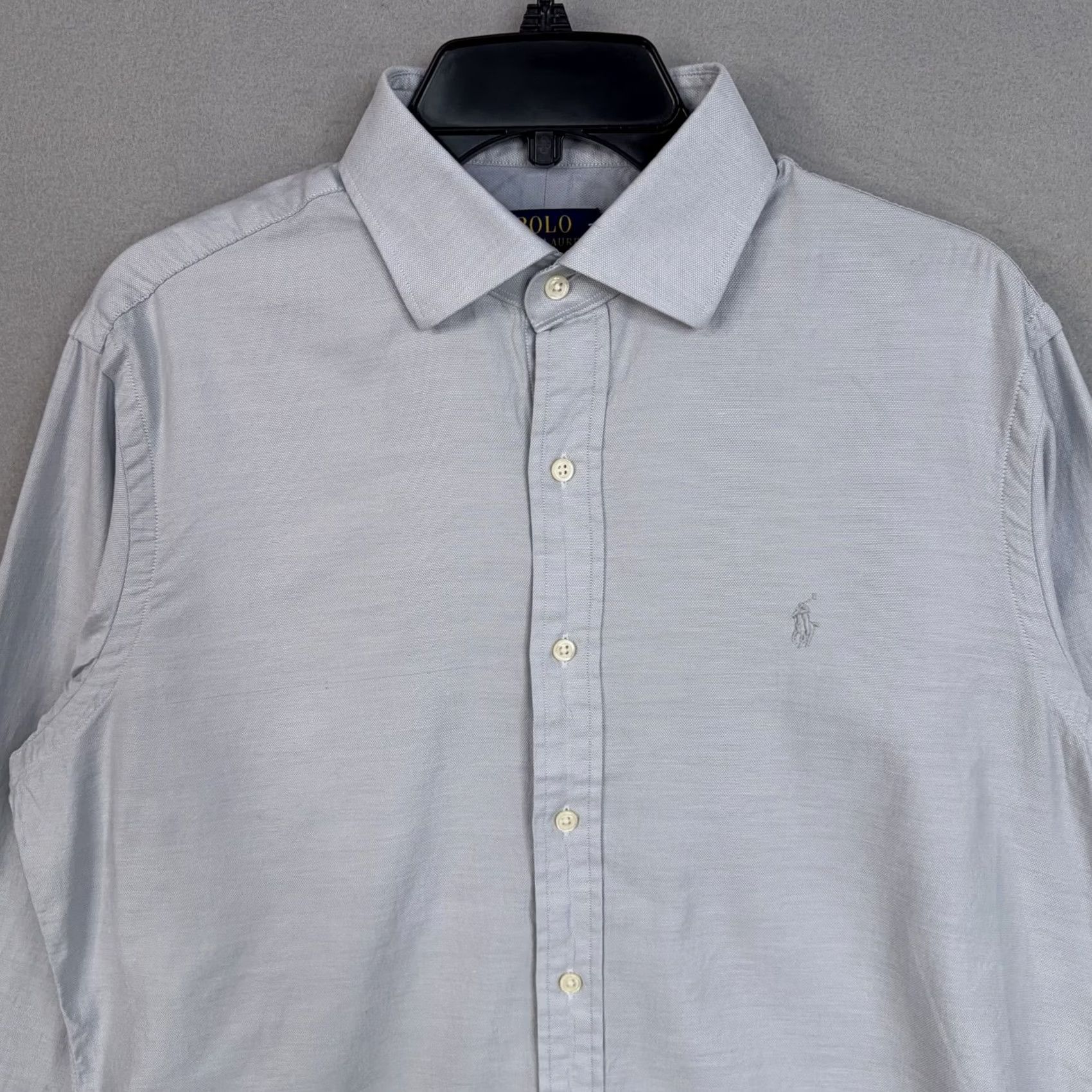 Polo Ralph Lauren Polo Ralph Lauren Shirt Mens 16 Blue Solid Long Sleeve Button Front Pony Logo (Used/Vintage) Size US L / EU 52-54 / 3 - 2 Thumbnail