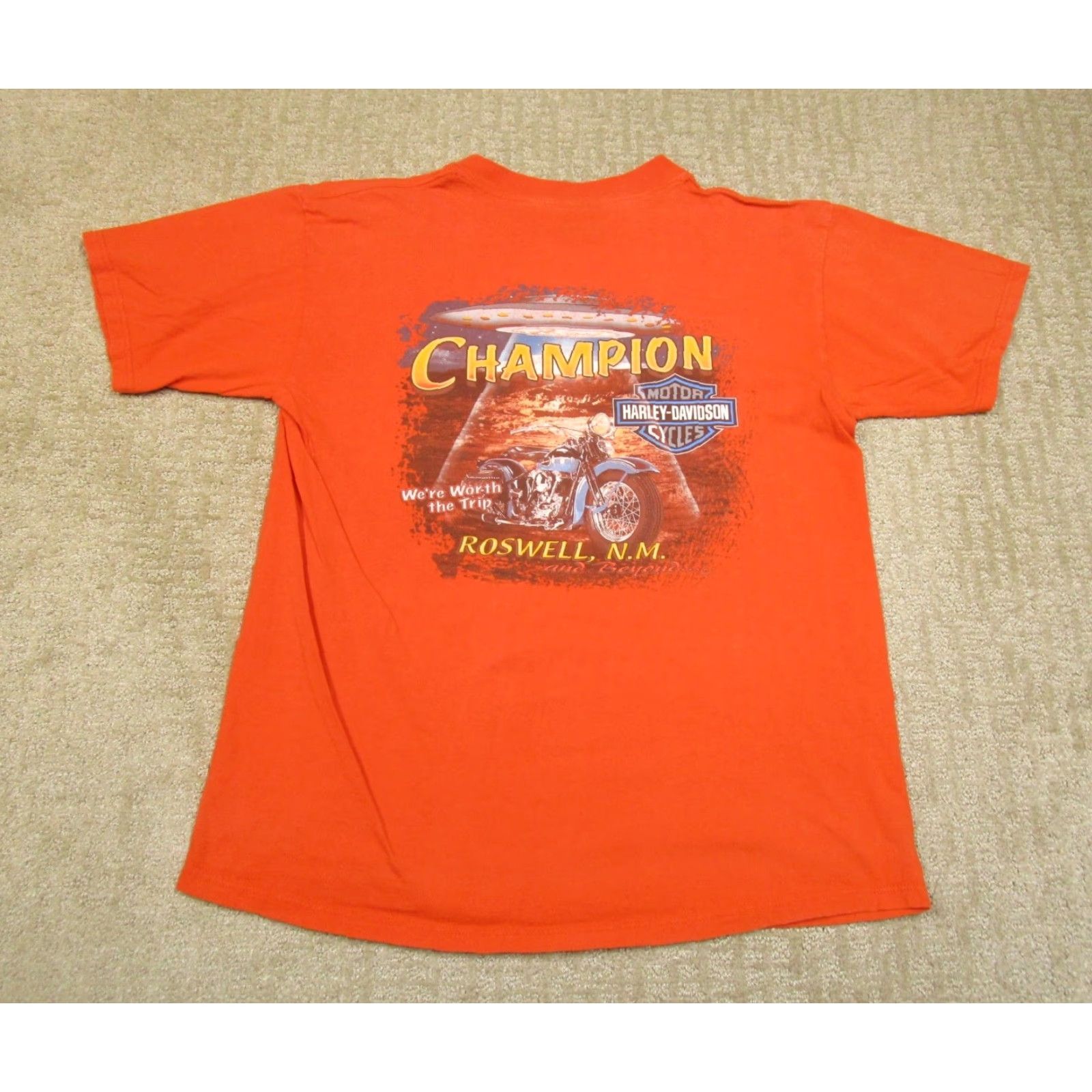 Harley Davidson Harley-Davidson Shirt Mens XL Orange Roswell New Mexico UFO Biker Graphic Tee Size US XL / EU 56 / 4 - 3 Thumbnail
