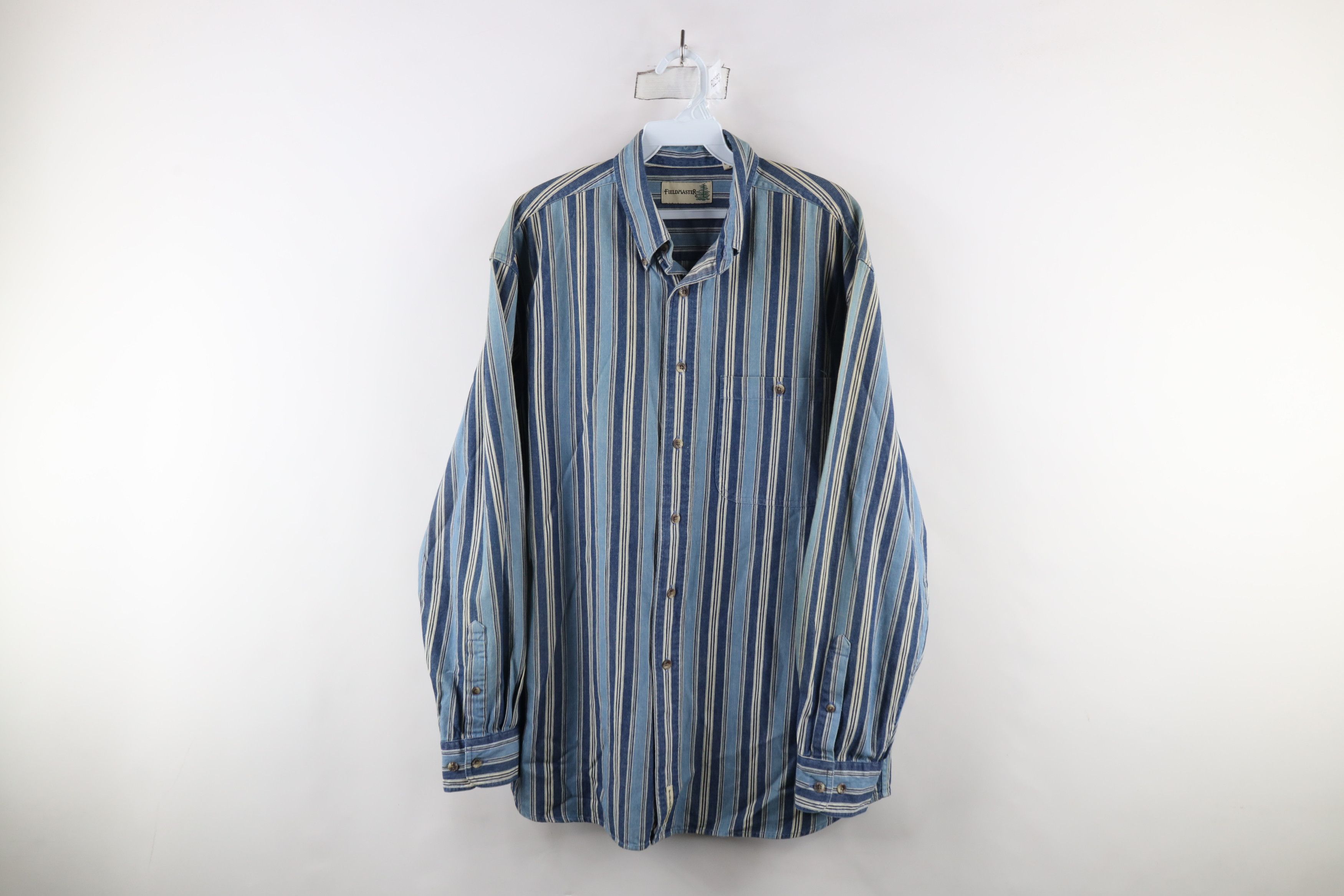 Vintage Vintage 90s Streetwear Striped Denim Jean Button Down Shirt Size US M / EU 48-50 / 2 - 1 Thumbnail