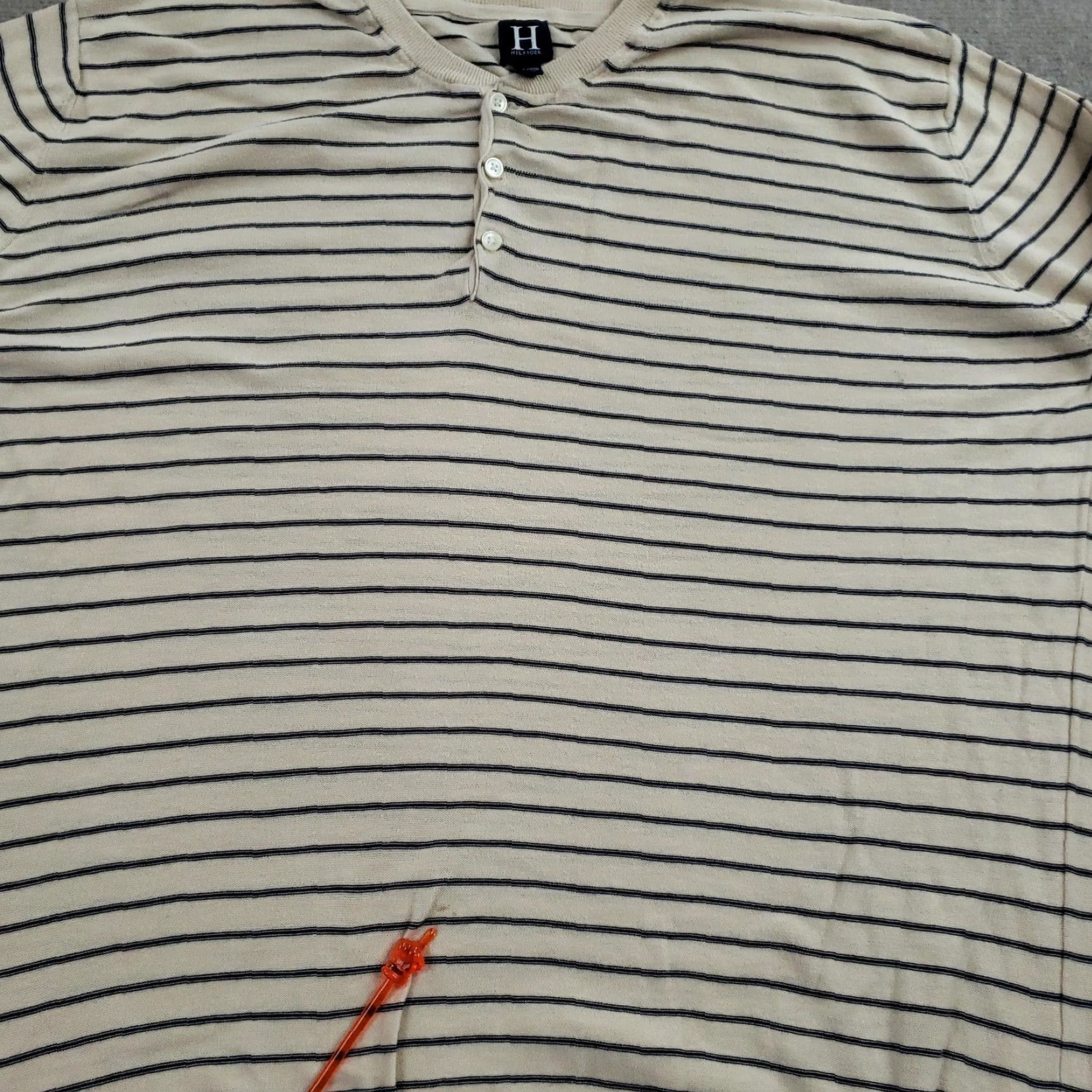 Tommy Hilfiger Hilfiger Sweater Mens 2XL Beige Navy Stripe Cotton Henley Crewneck Pullover Size US XXL / EU 58 / 5 - 7 Thumbnail