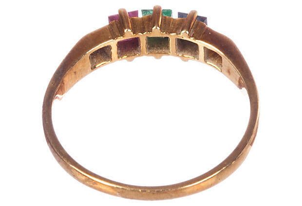 Designer 14 K Gold Ruby Emerald Sapphire Princess Cut Ring Size ONE SIZE - 4 Thumbnail