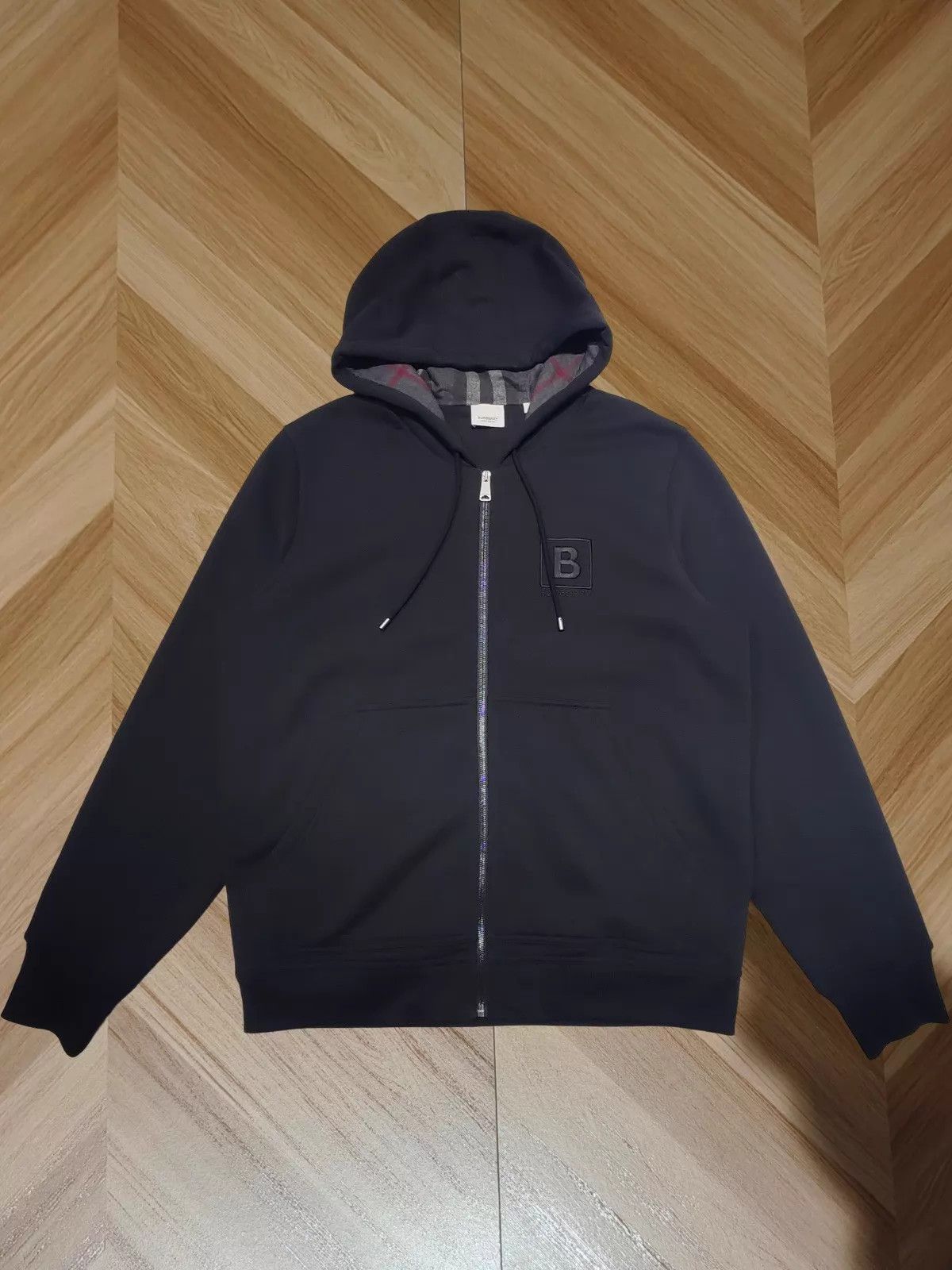 Burberry Burberry Black Hooded Zip-Up Jacket Check Lining Size US L / EU 52-54 / 3 - 1 Thumbnail