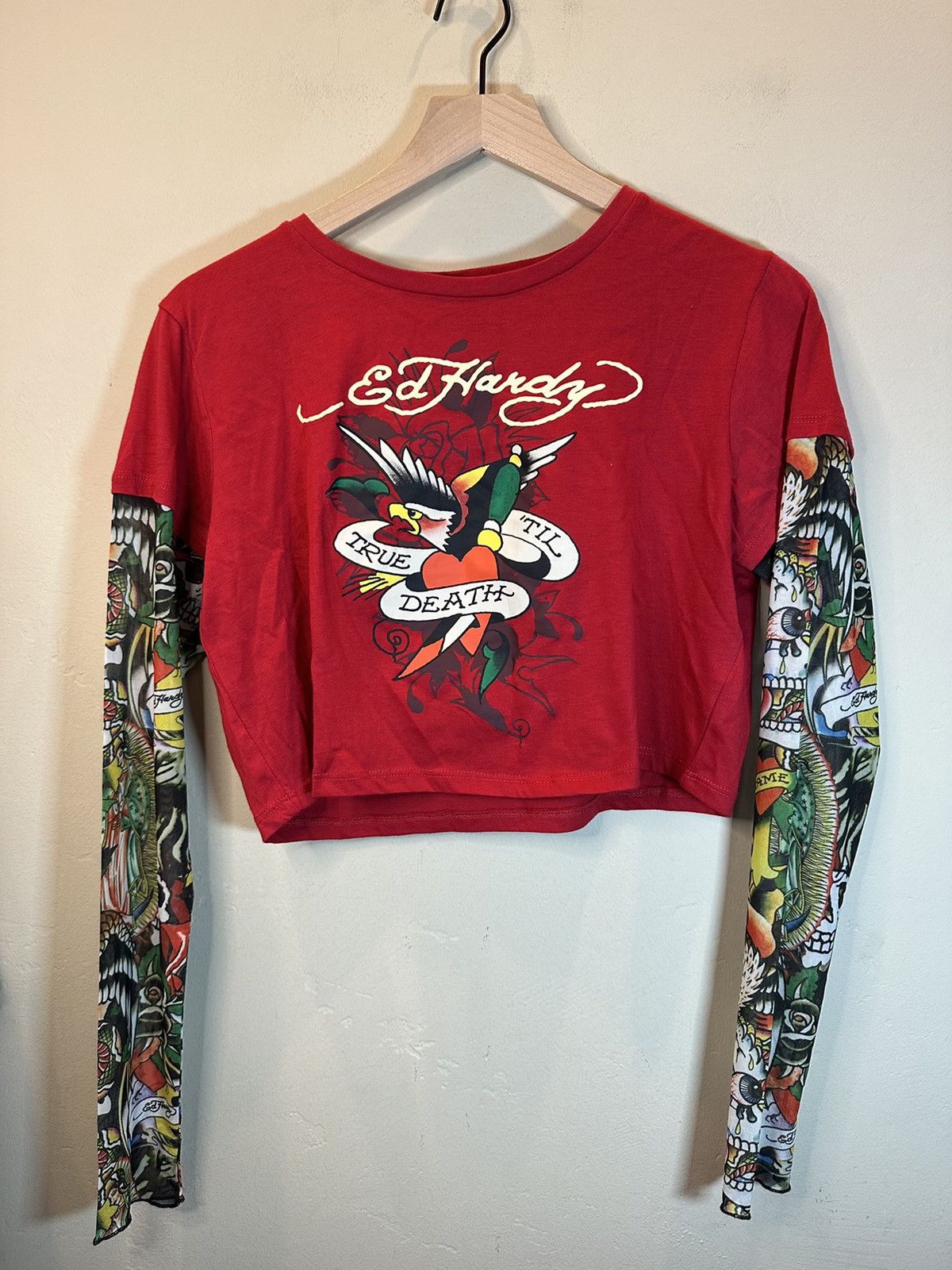 Ed Hardy RARE New Ed Hardy Layered Tattoo Sleeve True Til Death Shirt Size XL / US 12-14 / IT 48-50 - 1 Thumbnail