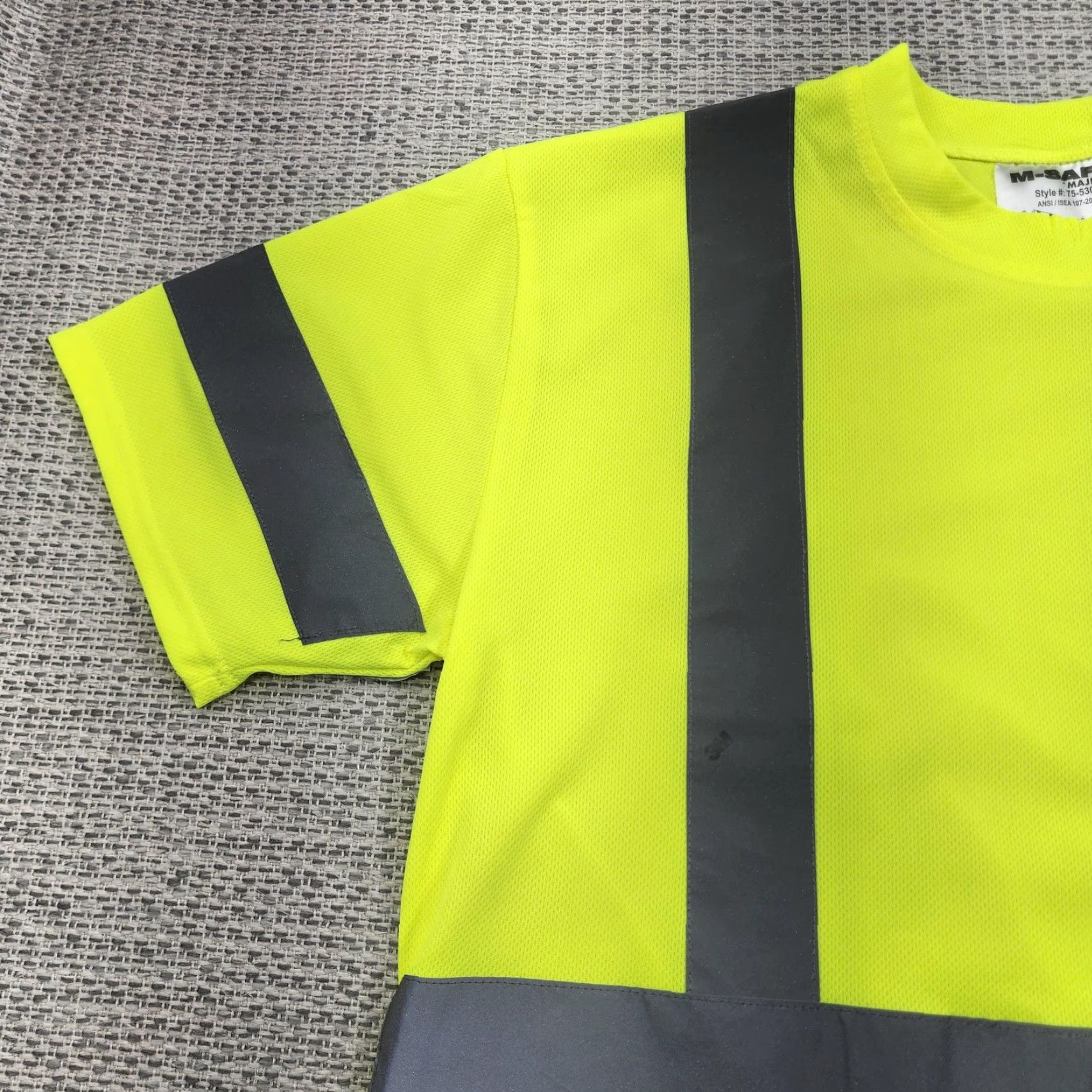 Vintage Majestic M-SAFE Hi Vis Safety Shirt Mens Large 3M Reflective Class 3 75-5305 Yellow Polyester Net? Size US L / EU 52-54 / 3 - 4 Thumbnail