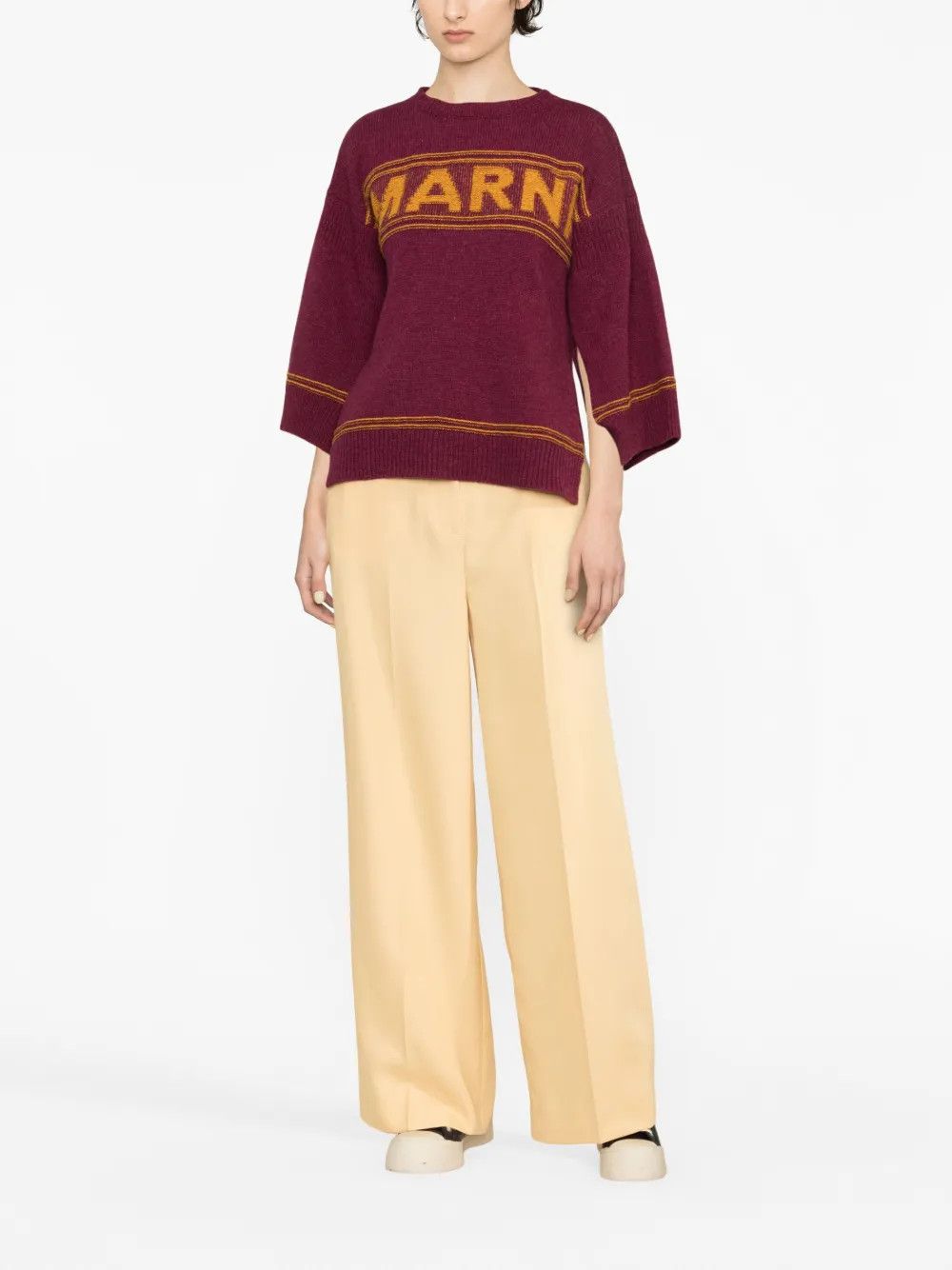 o1y1125 Crewneck Sweater in Garnet/Yellow