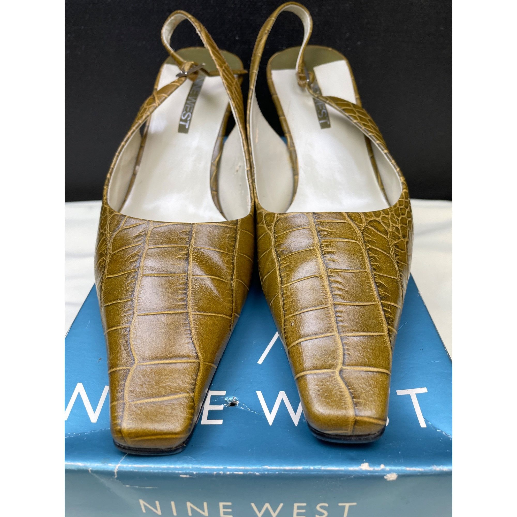 Nine West Nine West Womens LeatherGreen Croco Sling Back Shoes Pumps S Size US 8.5 / IT 38.5 - 6 Thumbnail