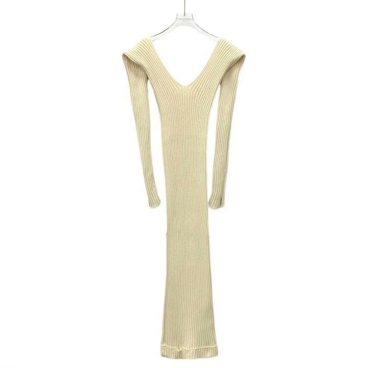 Celine Celine Yellow Cotton V-Neck Knit Dress Size M / US 6-8 / IT 42-44 - 1 Thumbnail