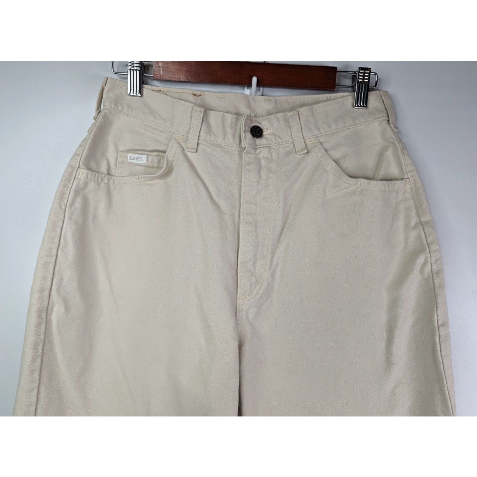 Lee VINTAGE Lee Pants Khakis Women Beige 12 High Rise Flat Front Tapered Cotton Denim Union Made Size 34" / US 12 / IT 48 - 2 Thumbnail