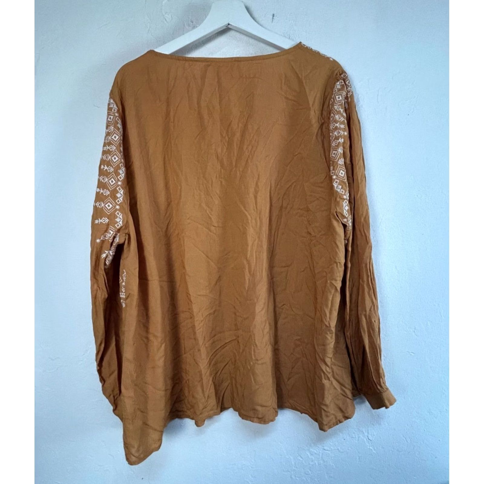 Vintage Savanna Jane Womens Mustard Floral Embroidered Boho Blouse Top 2X Long Sleeve Casual Size XXL / US 16-18 / IT 52-54 - 2 Thumbnail