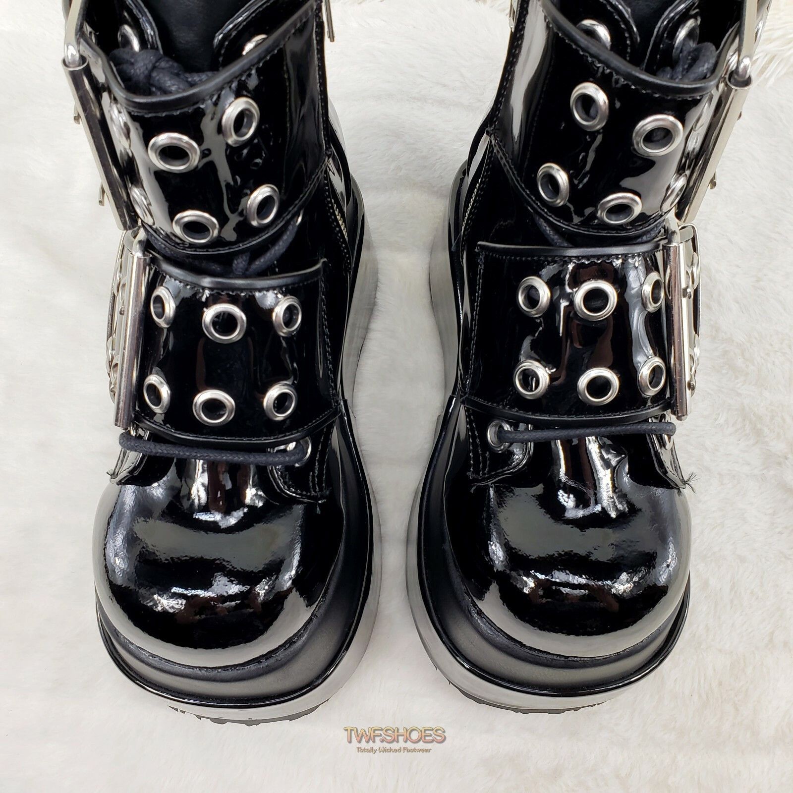 Other Bear 104 Black Patent 4.5" Goth Punk Rock Platform Ankle Boo Size US 10 / IT 40 - 7 Thumbnail