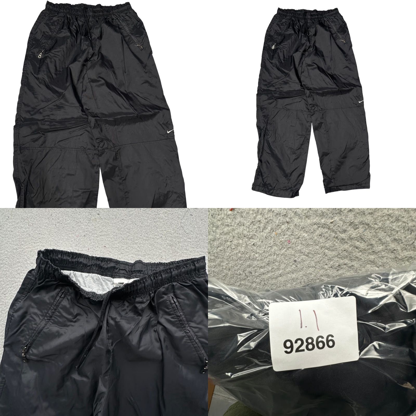 Nike VINTAGE Nike Windbreaker Pants Mens Large Drawstring Zip Lined Nylon Black 90s Ankle Zip Size US 33 - 8 Thumbnail