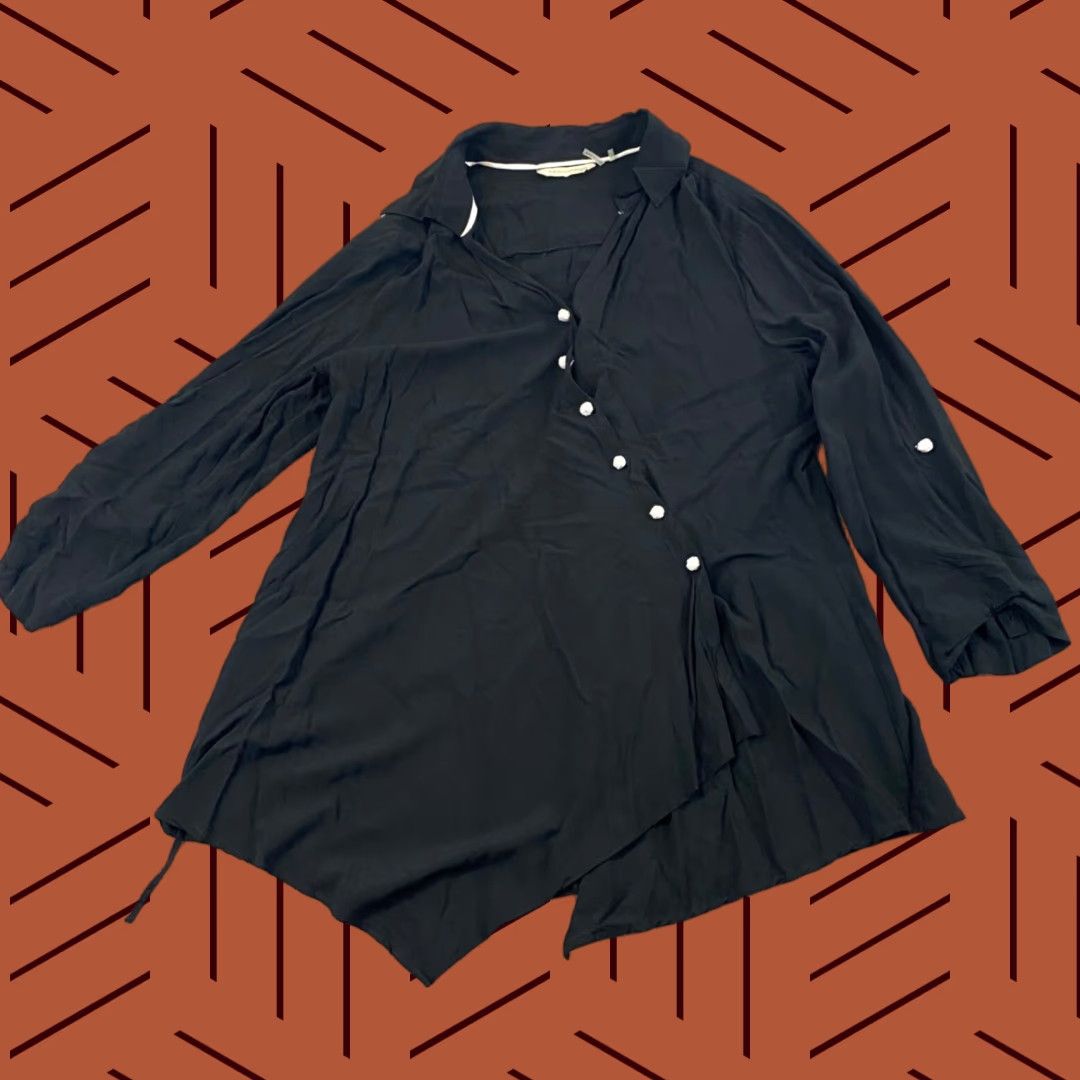 Soft Surroundings Soft Surroundings Pagoda Top Womens Large Black Tunic Wrap Shirt Roll Tab 3/4 Size L / US 10 / IT 46 - 1 Thumbnail