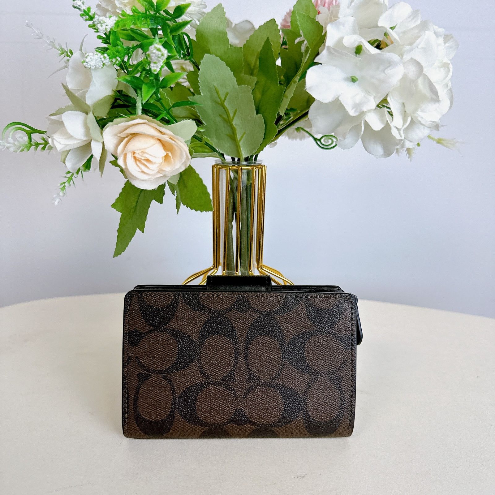 Coach Coach CO082 Corner Zip Signature Wallet IN Brown Black Size ONE SIZE - 2 Thumbnail