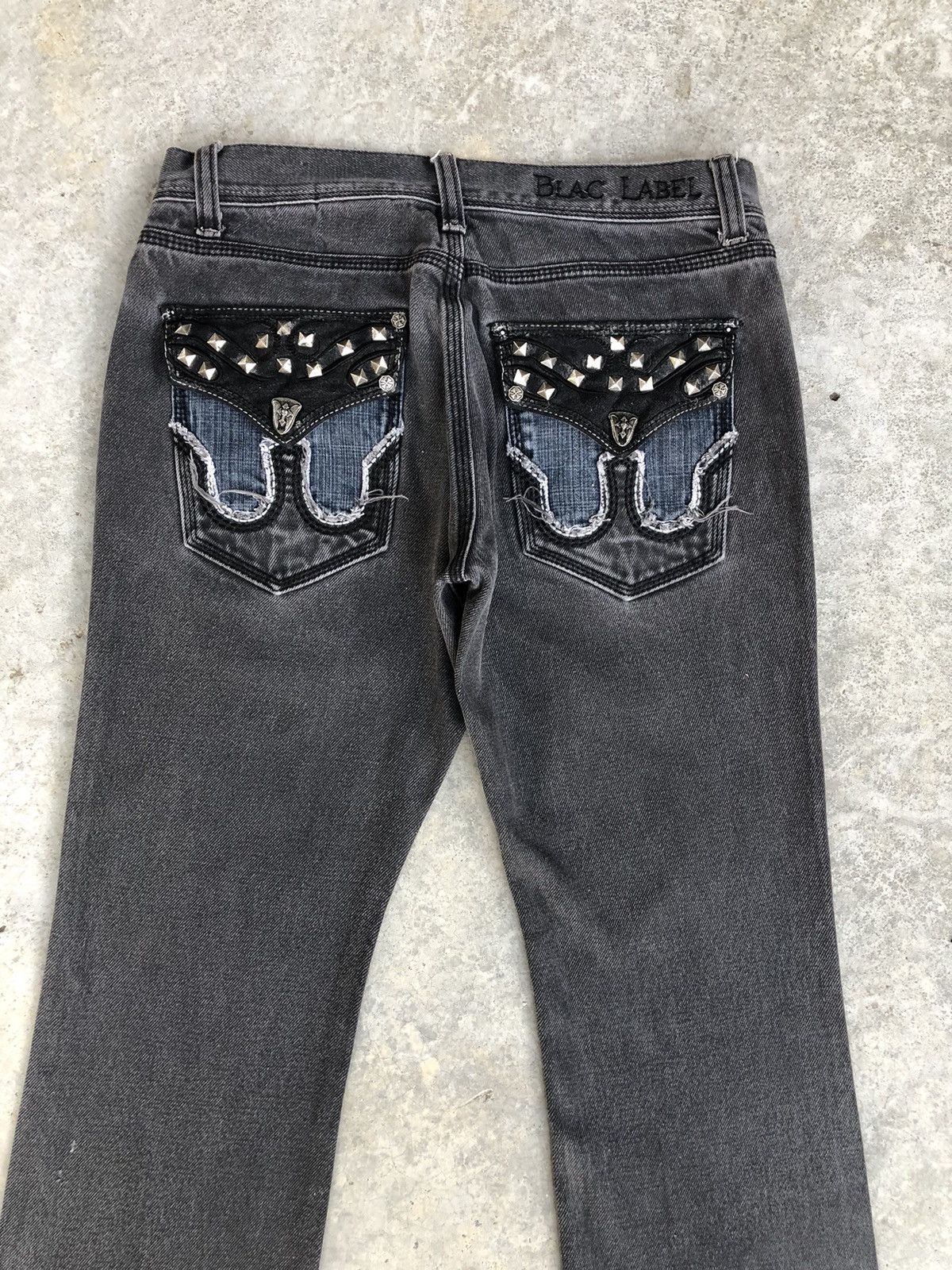 If Six Was Nine Japanese Blac Label Flared Jeans Embroidered logo Distressed Size US 33 - 6 Thumbnail